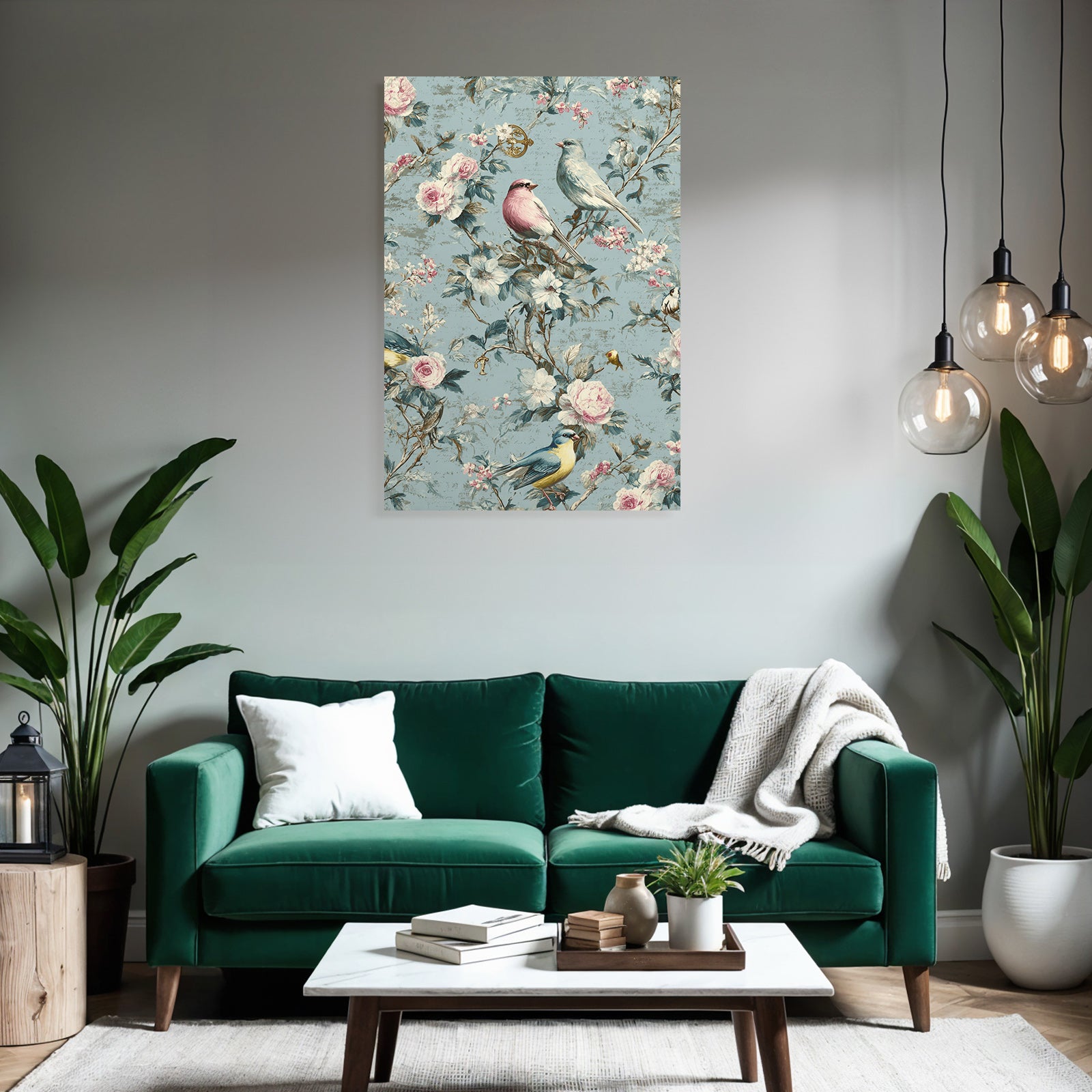 Vintage and shabby flowers with birds decoration