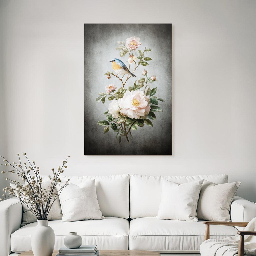 Vintage Und Shabby Botanische Illustration Vogel Und Blumen