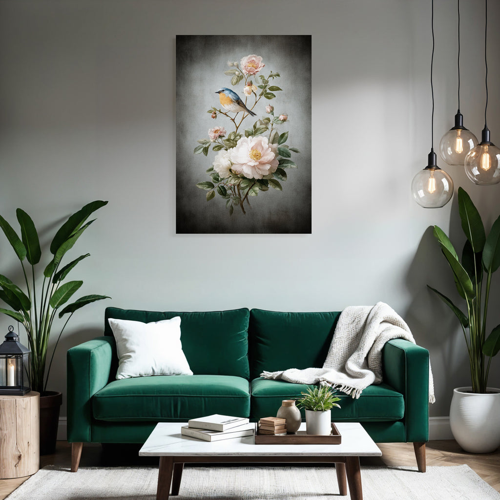 Vintage Und Shabby Botanische Illustration Vogel Und Blumen