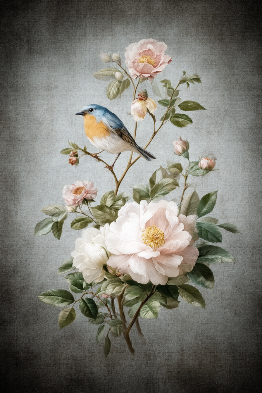 Vintage Und Shabby Botanische Illustration Vogel Und Blumen | Vintage Shabby | Einrichtungsstile