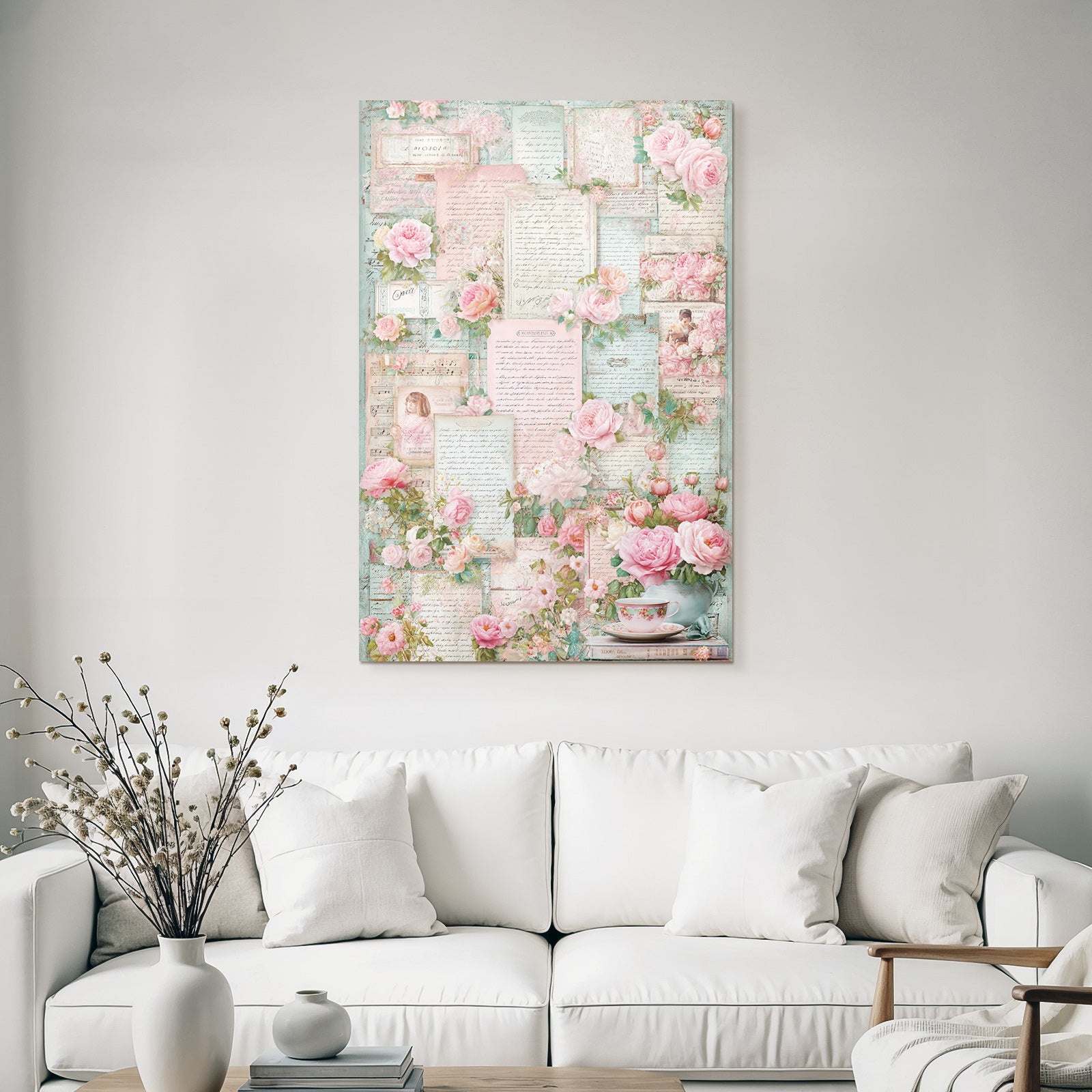 Vintage and Shabby Collage Vintage Letters Notes Flowers Teacup