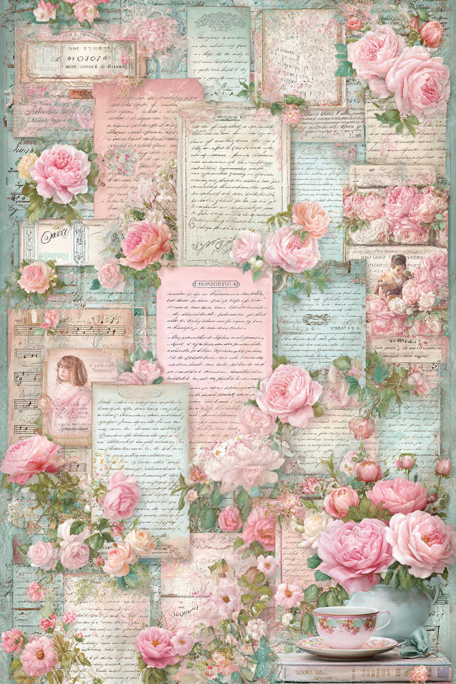 Vintage Und Shabby Collage Vintage Briefe Noten Blumen Teetasse | Vintage Shabby | Einrichtungsstile