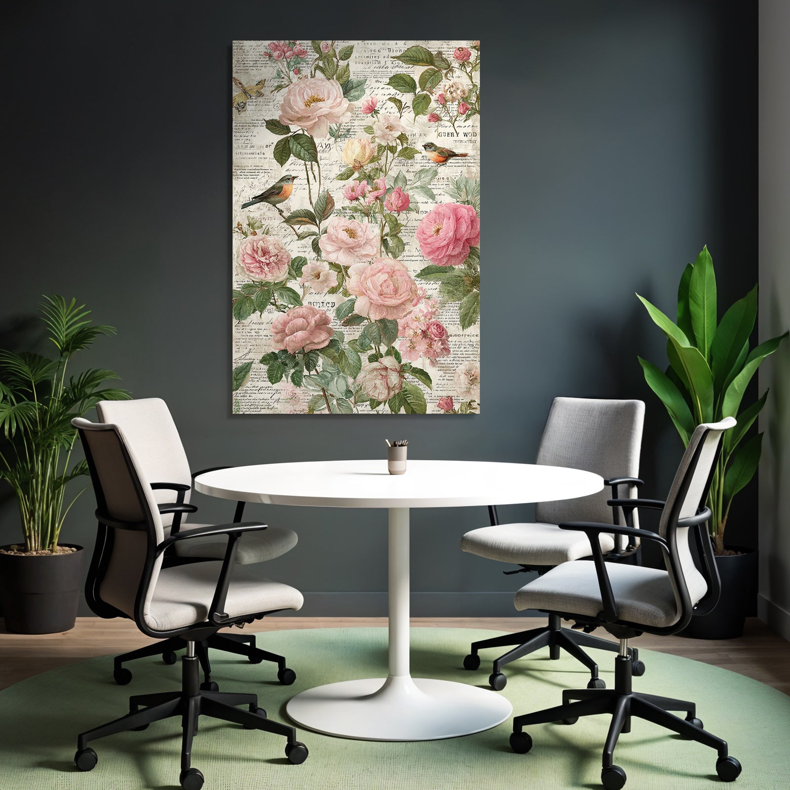 Vintage and shabby floral arrangement roses flowers vintage background bird