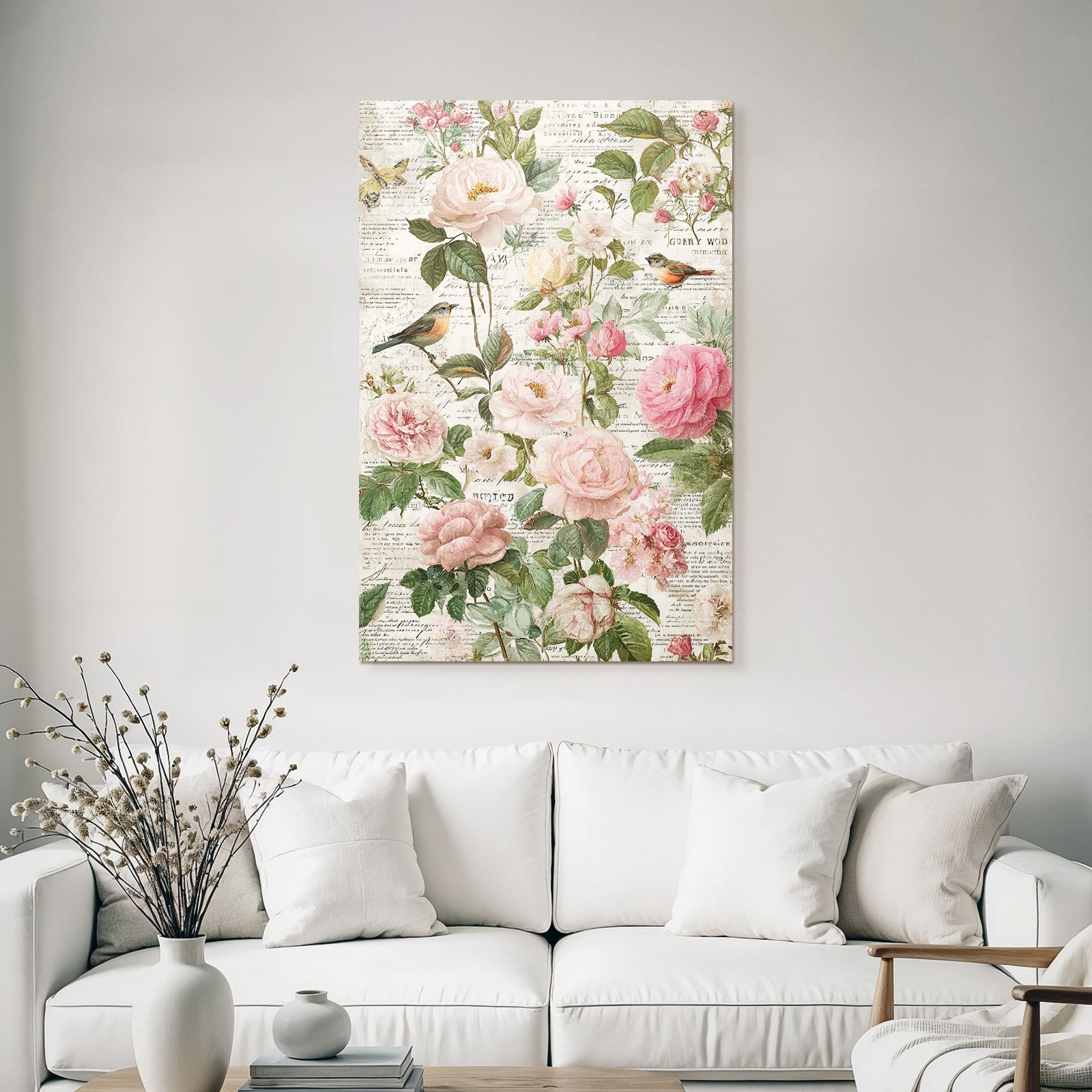 Vintage and shabby floral arrangement roses flowers vintage background bird
