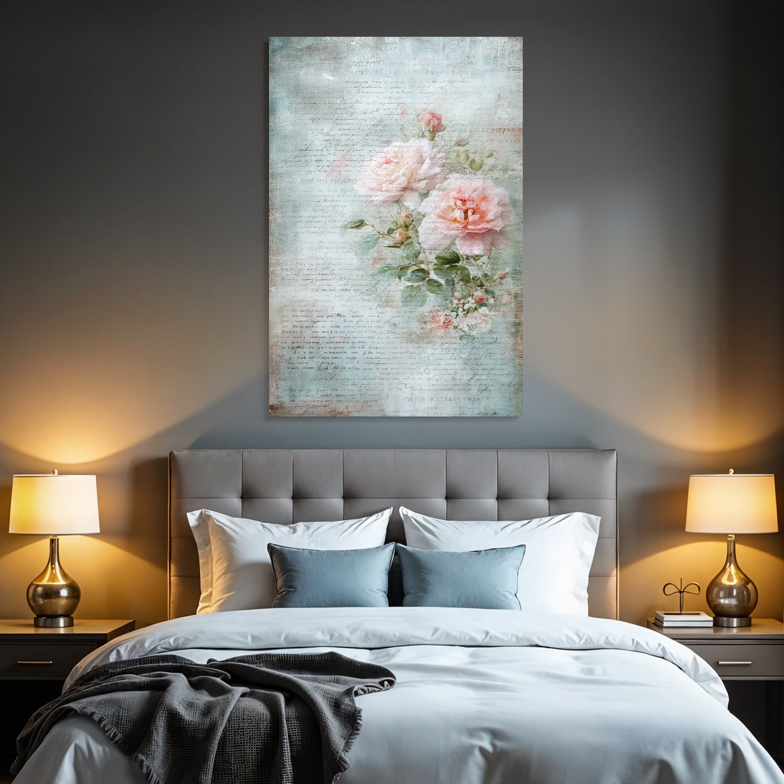 Vintage and shabby artwork with roses pastel colors vintage