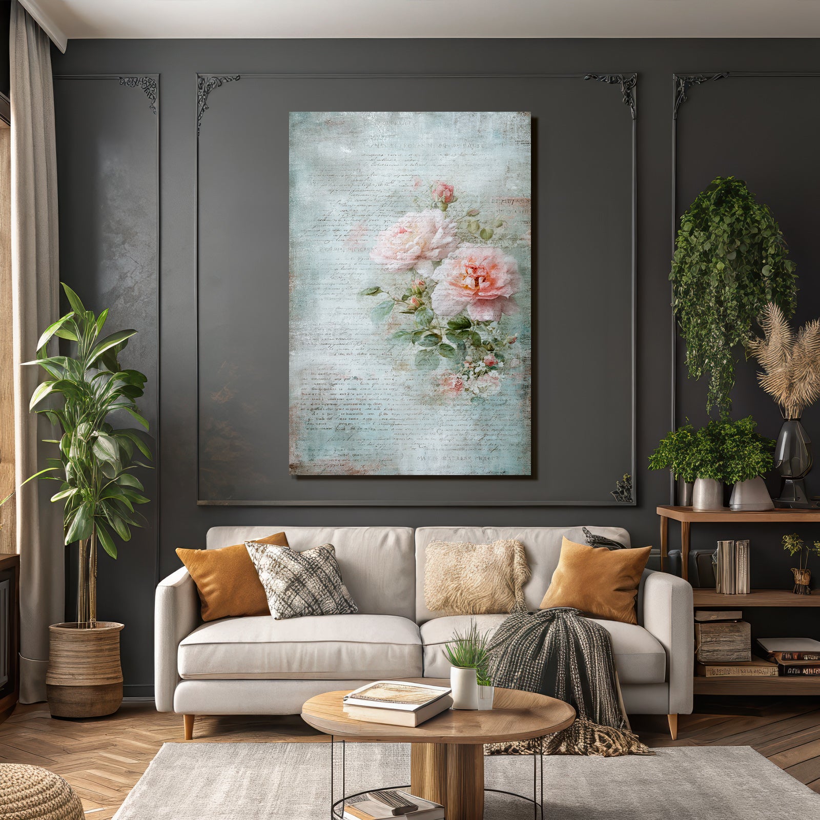 Vintage and shabby artwork with roses pastel colors vintage