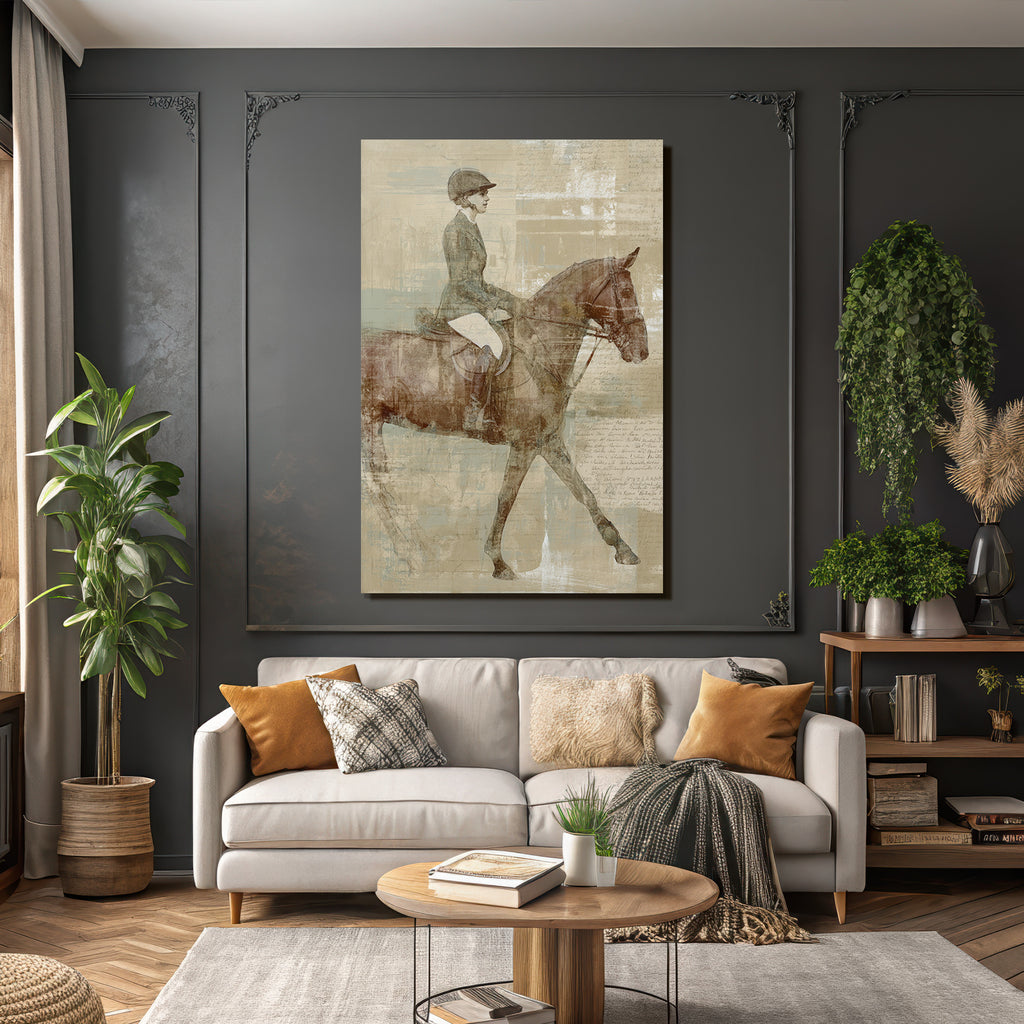 Vintage Und Shabby Person Reitet Pferd Vintage Kunst Digital