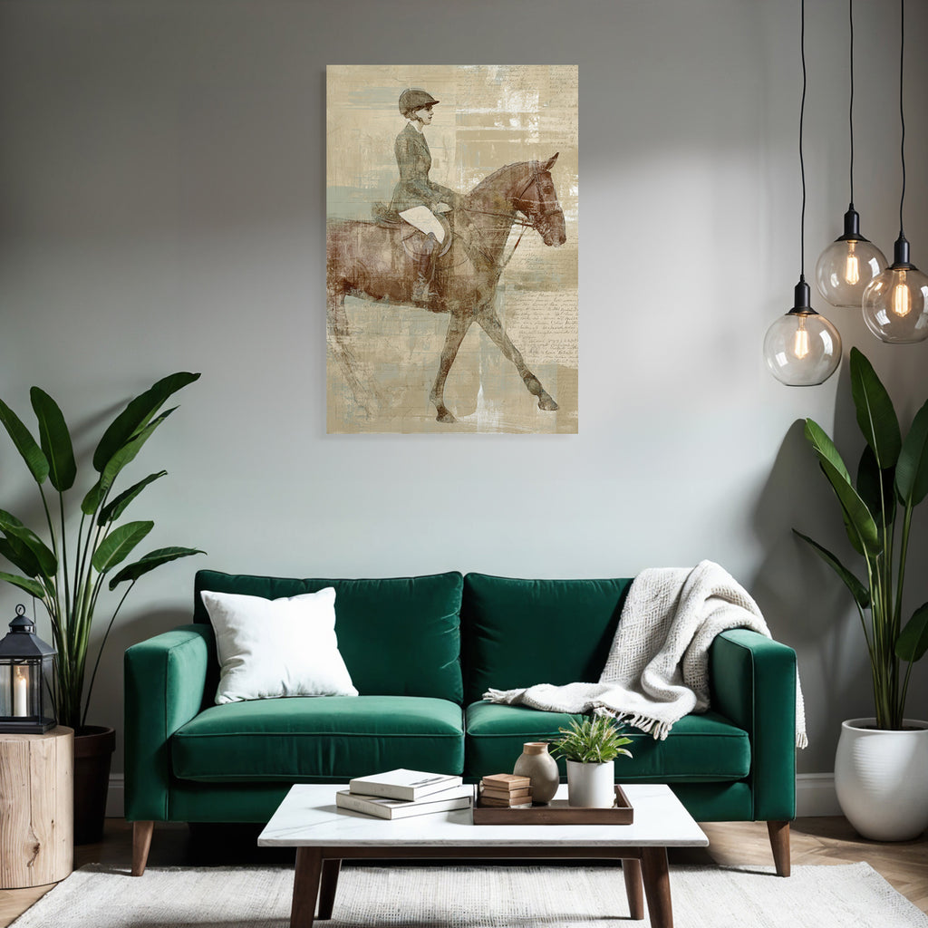 Vintage Und Shabby Person Reitet Pferd Vintage Kunst Digital