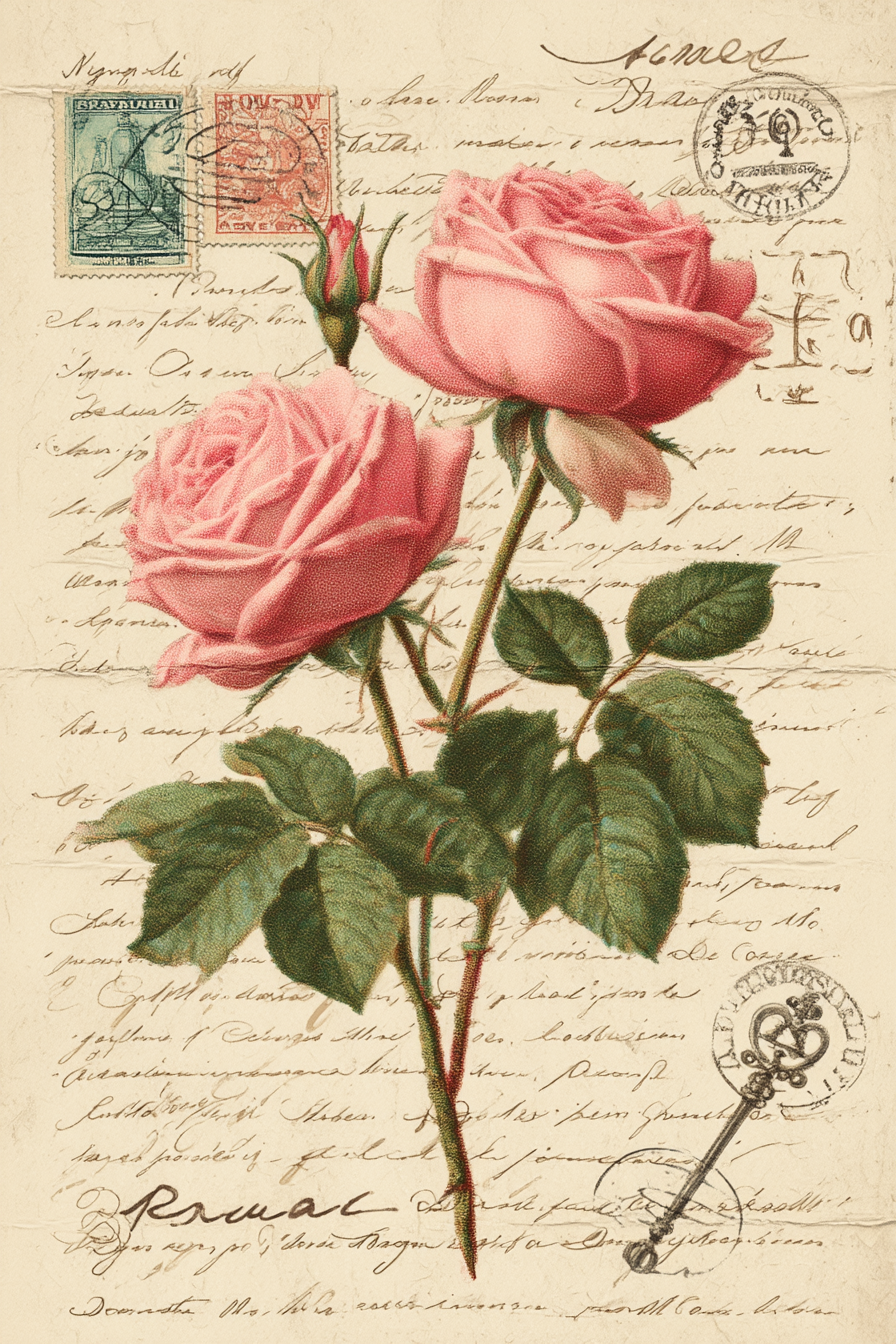 Vintage Und Shabby Pink Rosen Mit Vintage Elementen Handgeschriebener Text | Vintage Shabby | Einrichtungsstile