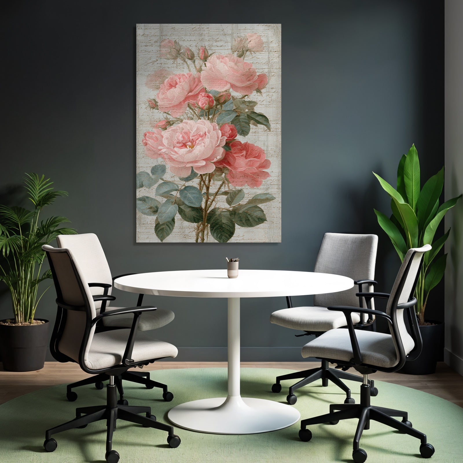 Vintage and shabby beautiful pink roses on textured background with lettering