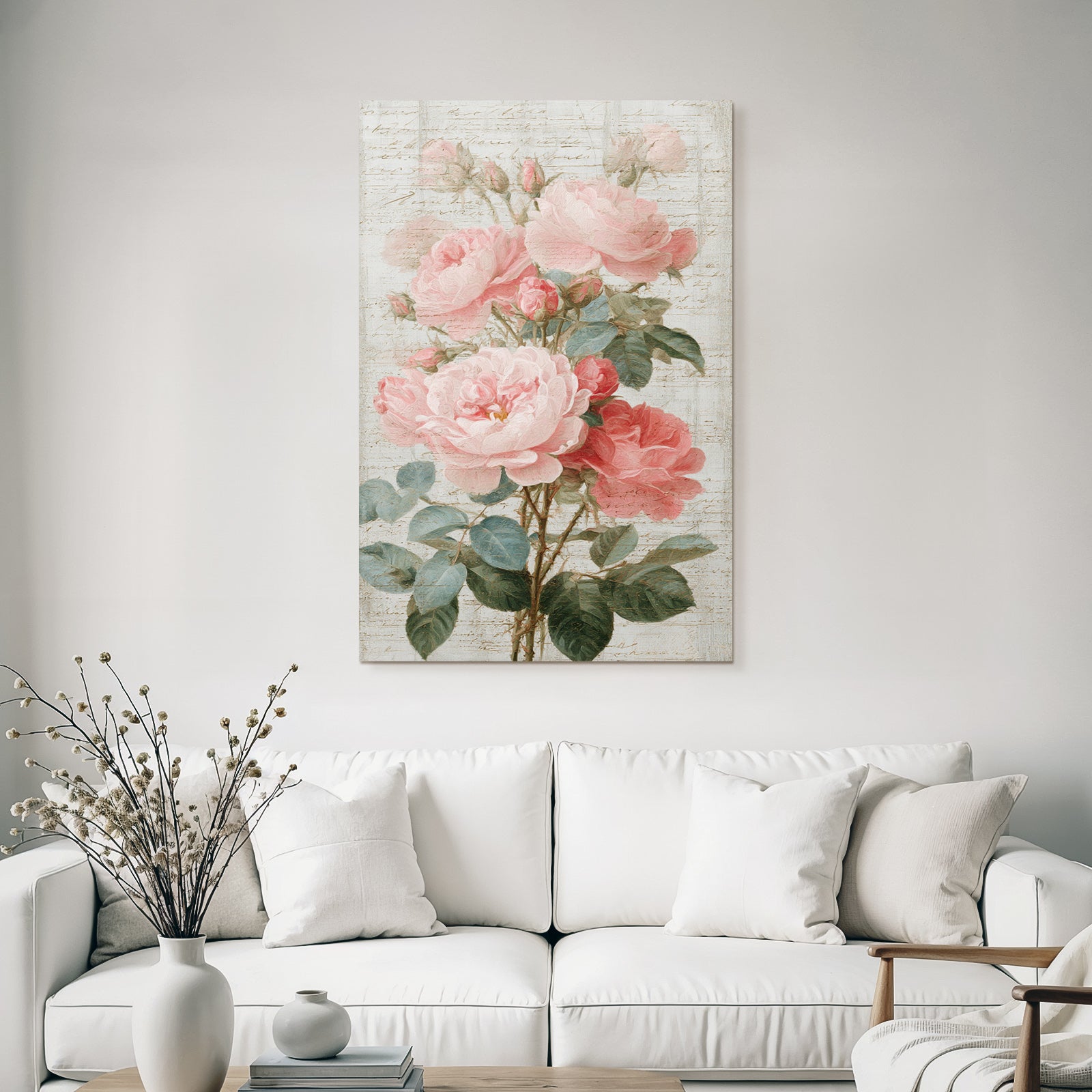 Vintage and shabby beautiful pink roses on textured background with lettering