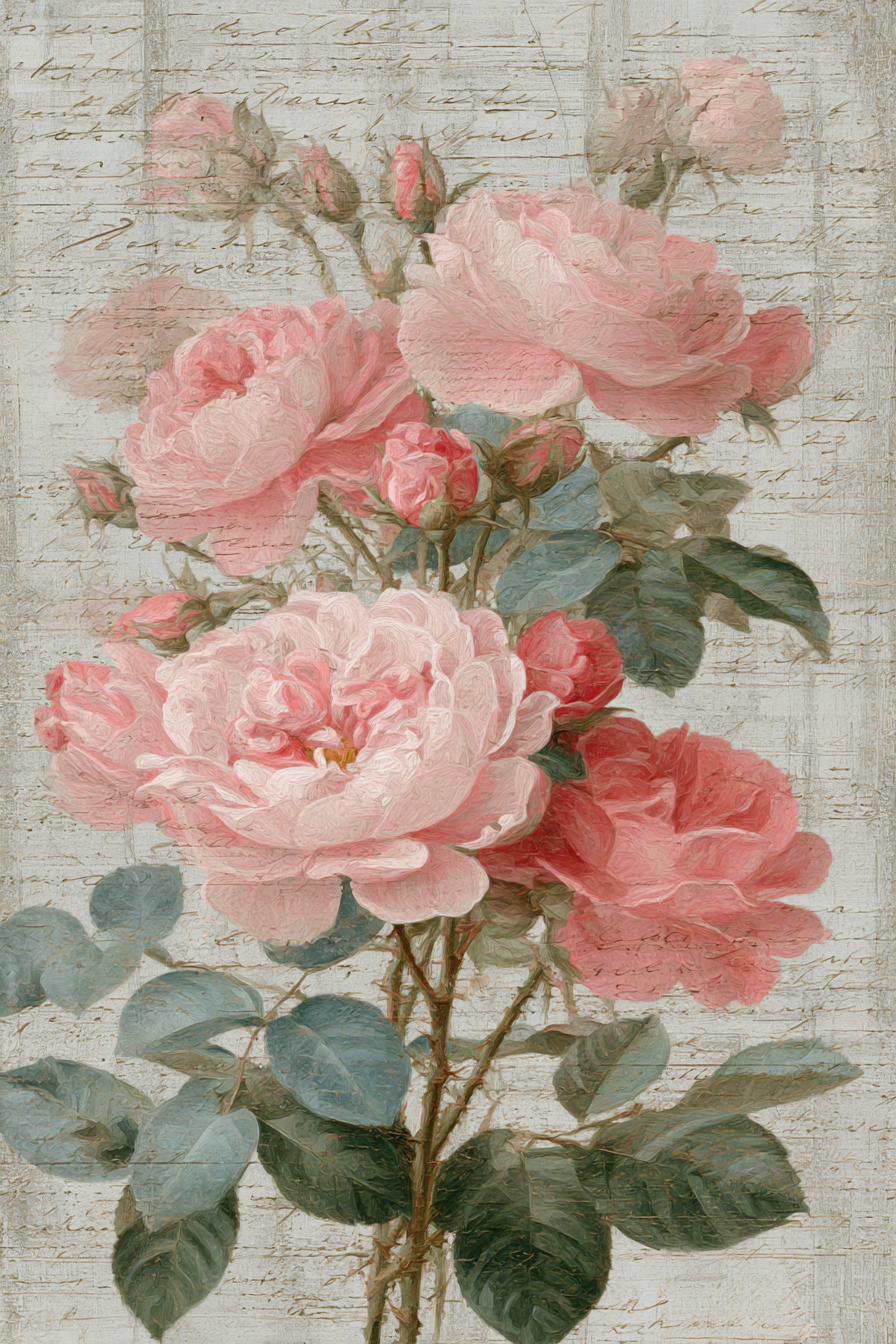 Vintage Und Shabby Schoene Rosa Rosen Auf Texturiertem Hintergrund Mit Schriftzug | Vintage Shabby | Einrichtungsstile