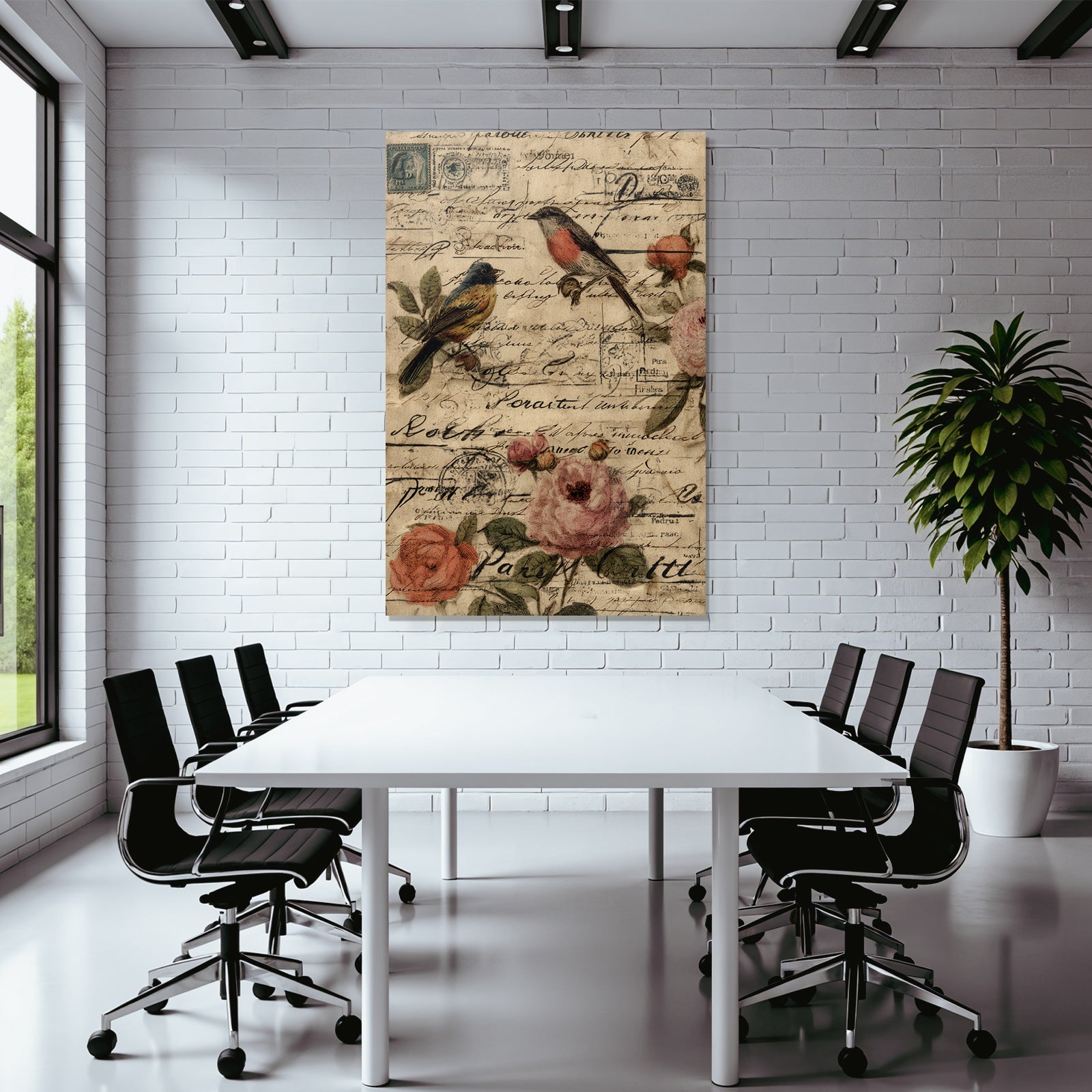 Vintage and shabby vintage garden with birds and roses handmade letters collage