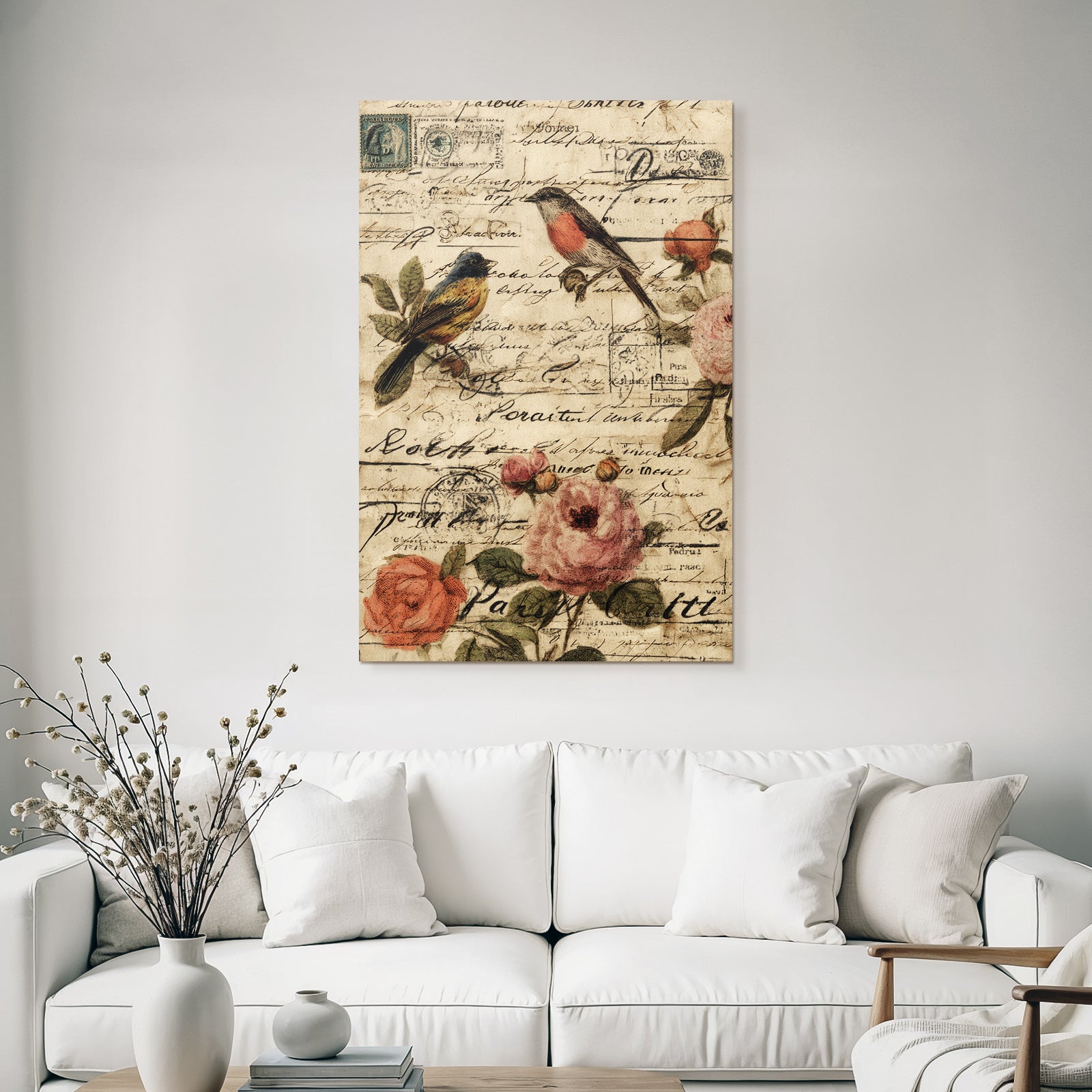Vintage and shabby vintage garden with birds and roses handmade letters collage