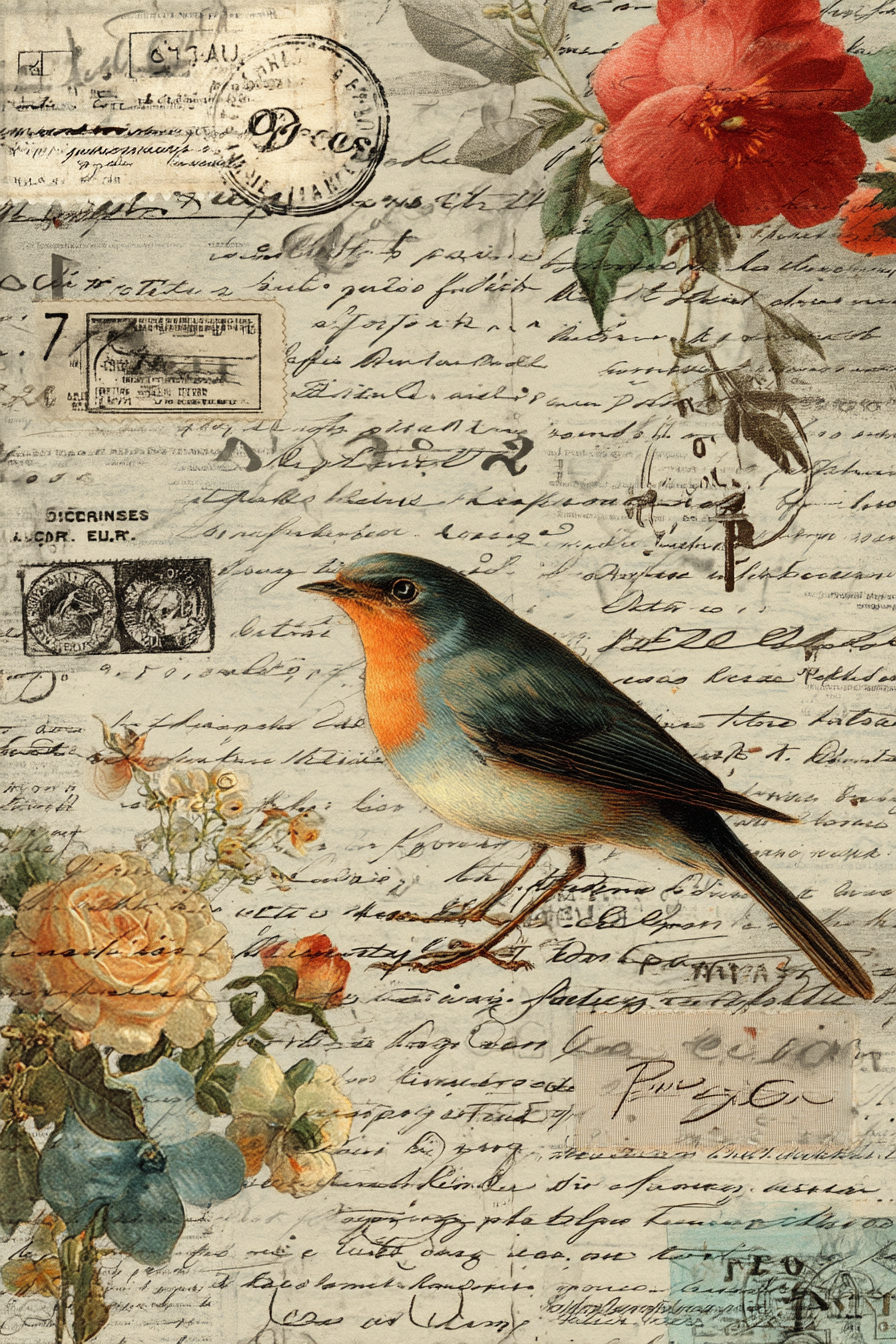Vintage Und Shabby Vintage Collage Vogel Blumen Handschrift Stempel | Vintage Shabby | Einrichtungsstile