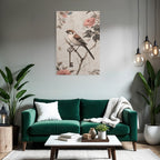 Vintage Und Shabby Vogel Auf Ast Immerzweig Mit Dekorativem Schluss Element