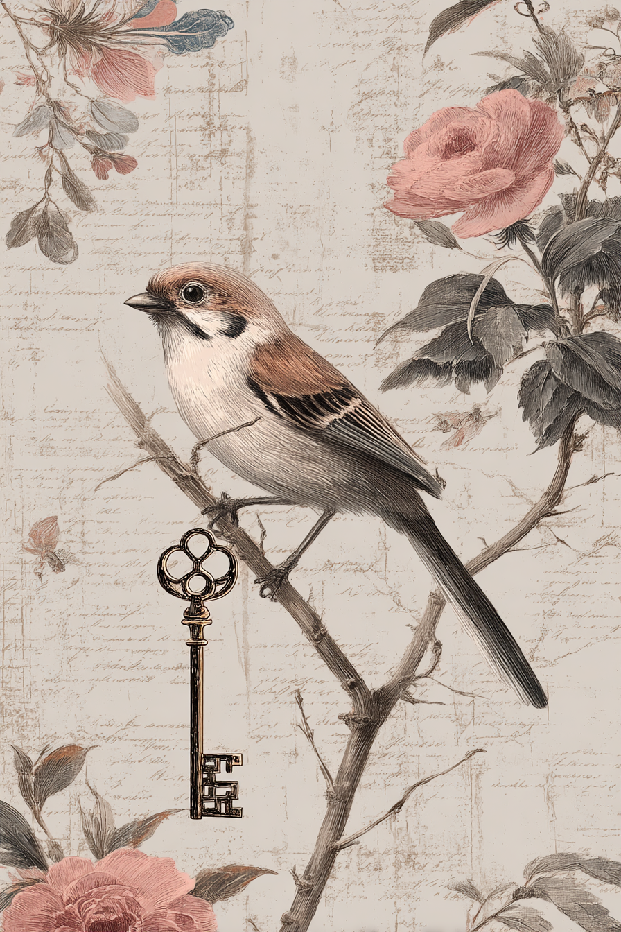 Vintage Und Shabby Vogel Auf Ast Immerzweig Mit Dekorativem Schluss Element | Vintage Shabby | Einrichtungsstile