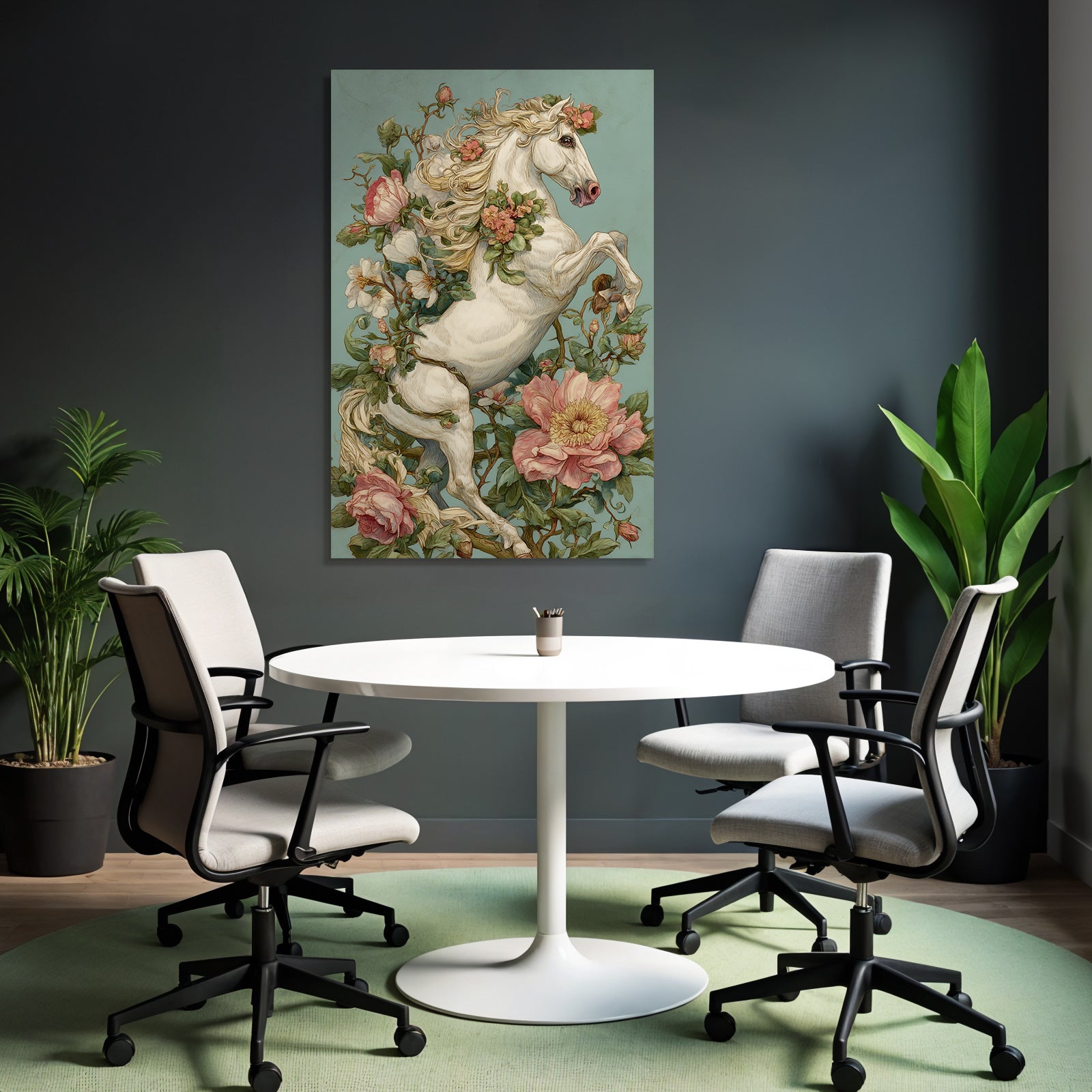Vintage and shabby white horse flowers background