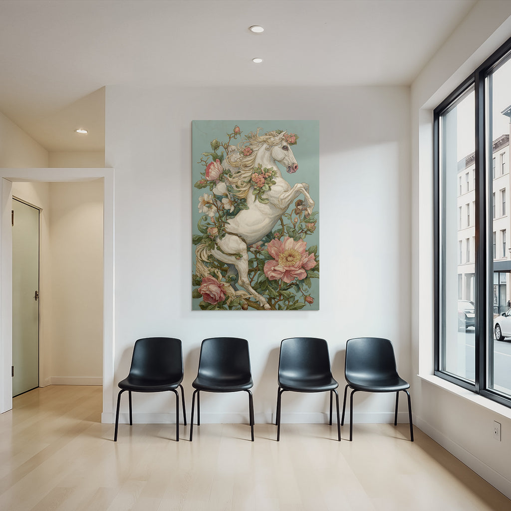 Vintage Und Shabby Weisses Pferd Blumen Hintergrund