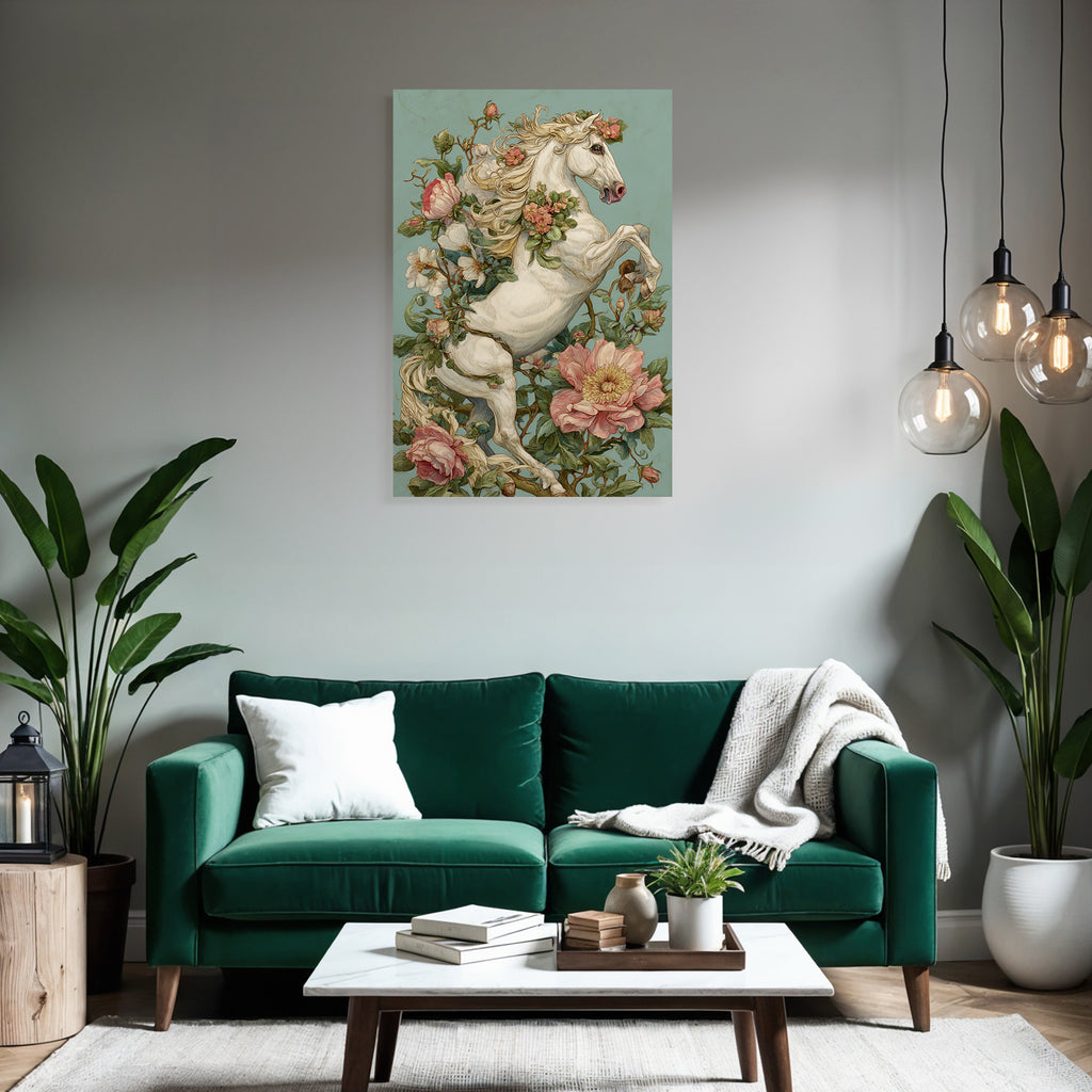 Vintage Und Shabby Weisses Pferd Blumen Hintergrund