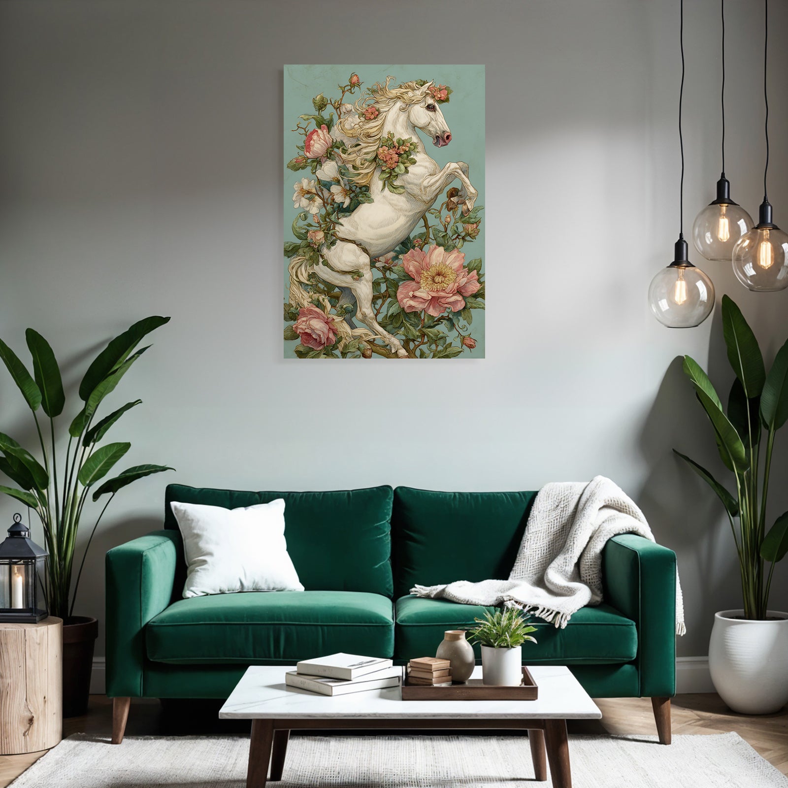 Vintage and shabby white horse flowers background