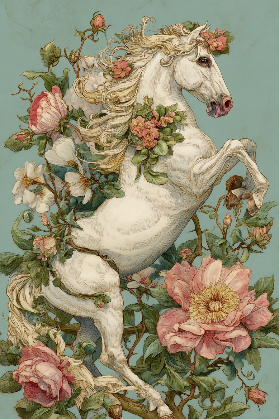 Vintage Und Shabby Weisses Pferd Blumen Hintergrund | Vintage Shabby | Einrichtungsstile