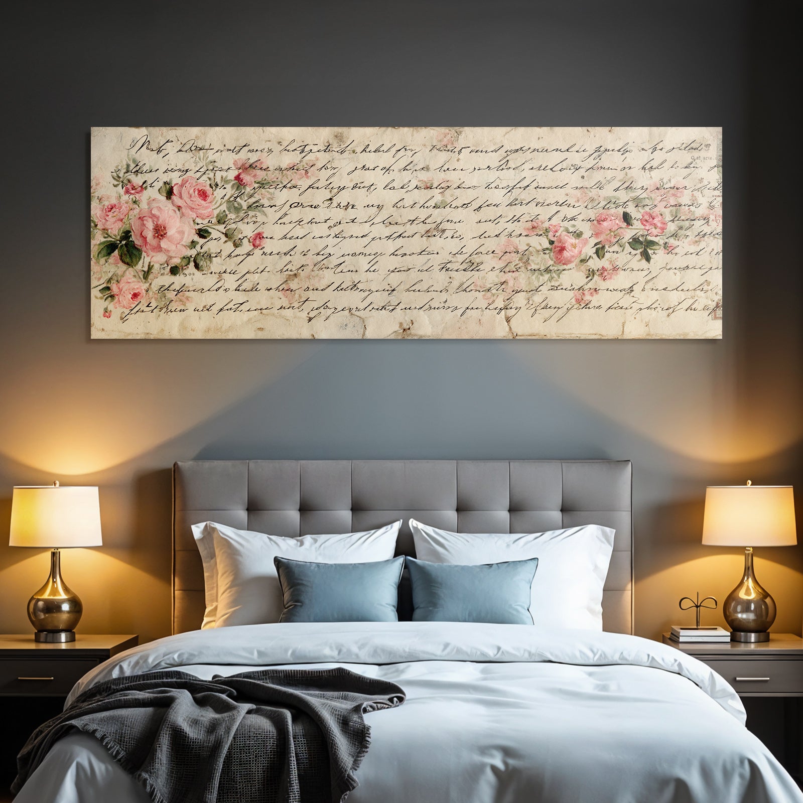 Vintage and shabby old message with cursive font and roses illustration