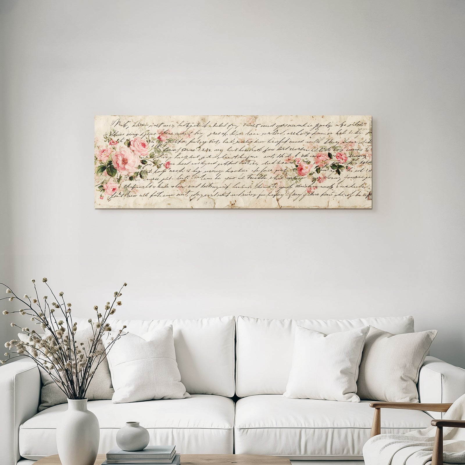 Vintage and shabby old message with cursive font and roses illustration