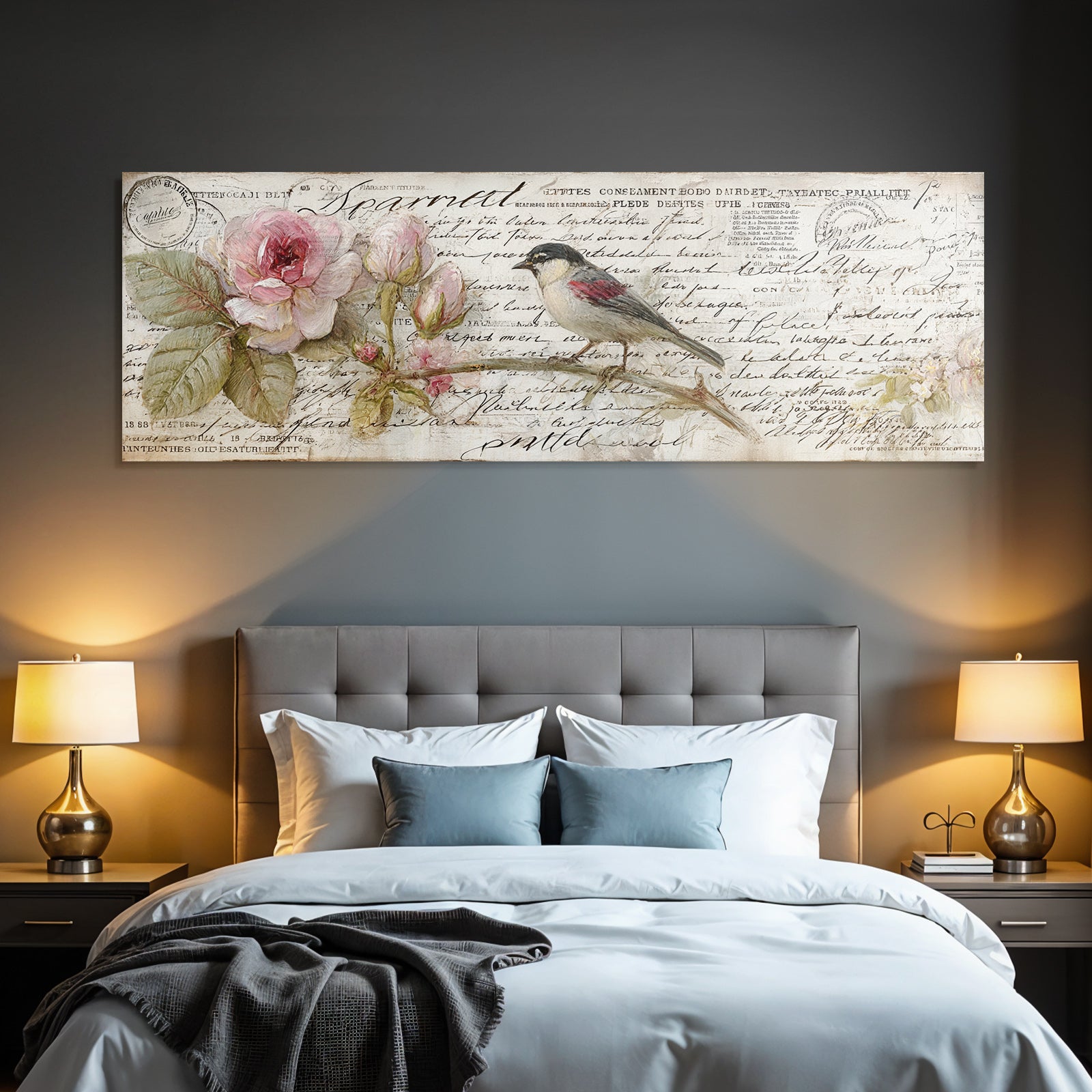 Vintage and shabby flower illustration bird vintage background