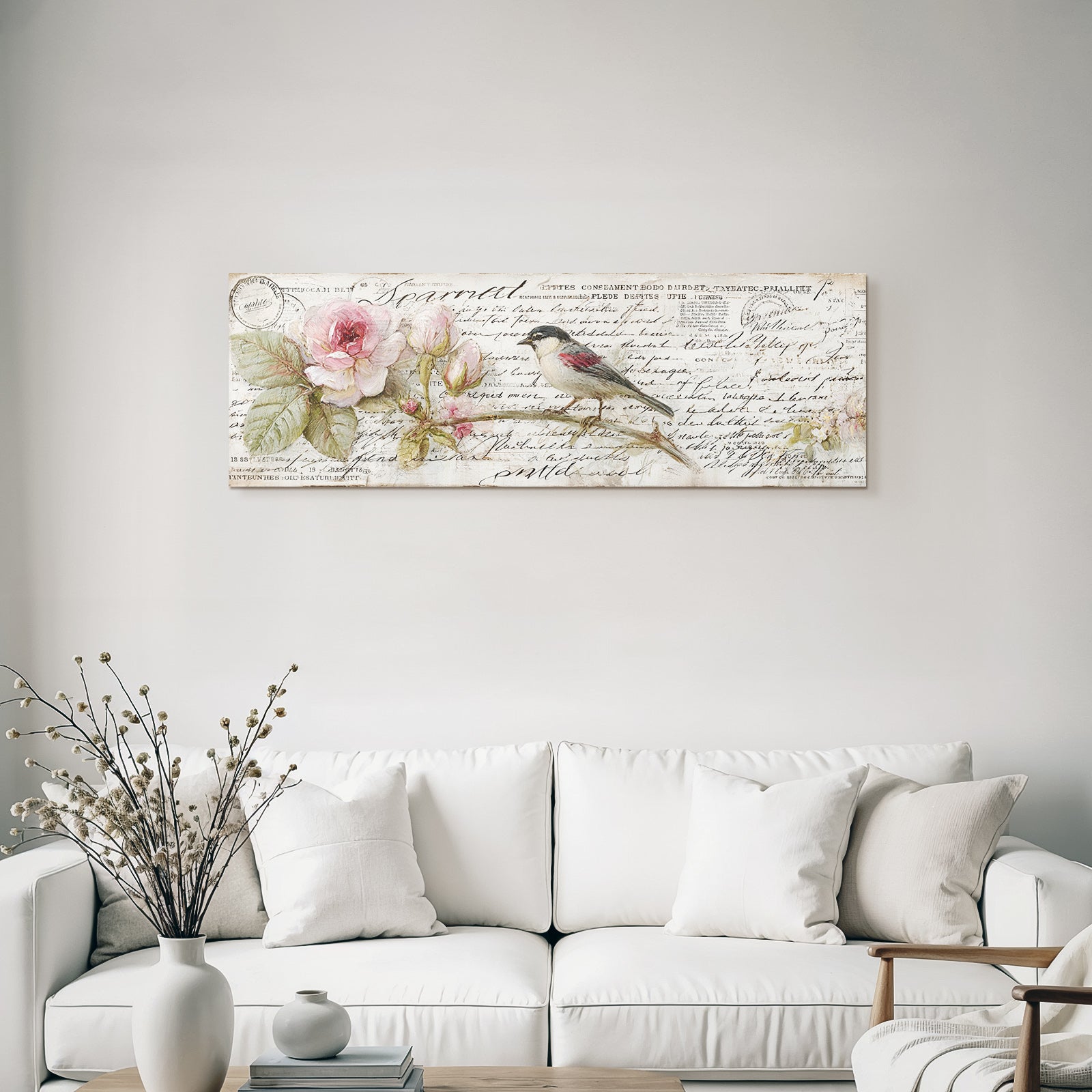 Vintage and shabby flower illustration bird vintage background