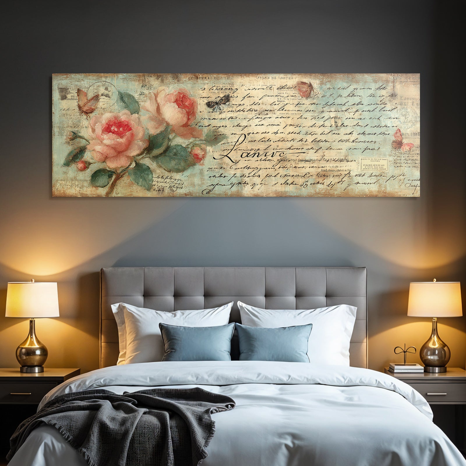 Vintage and shabby flowers butterflies handwritten text
