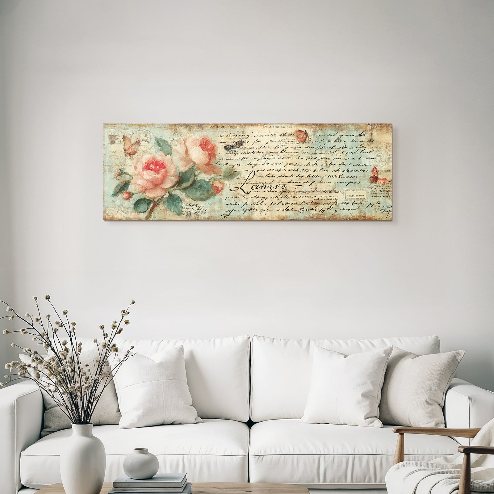 Vintage and shabby flowers butterflies handwritten text