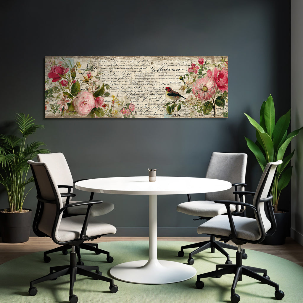 Vintage Und Shabby Blumendesign Mit Voegel Und Notizen