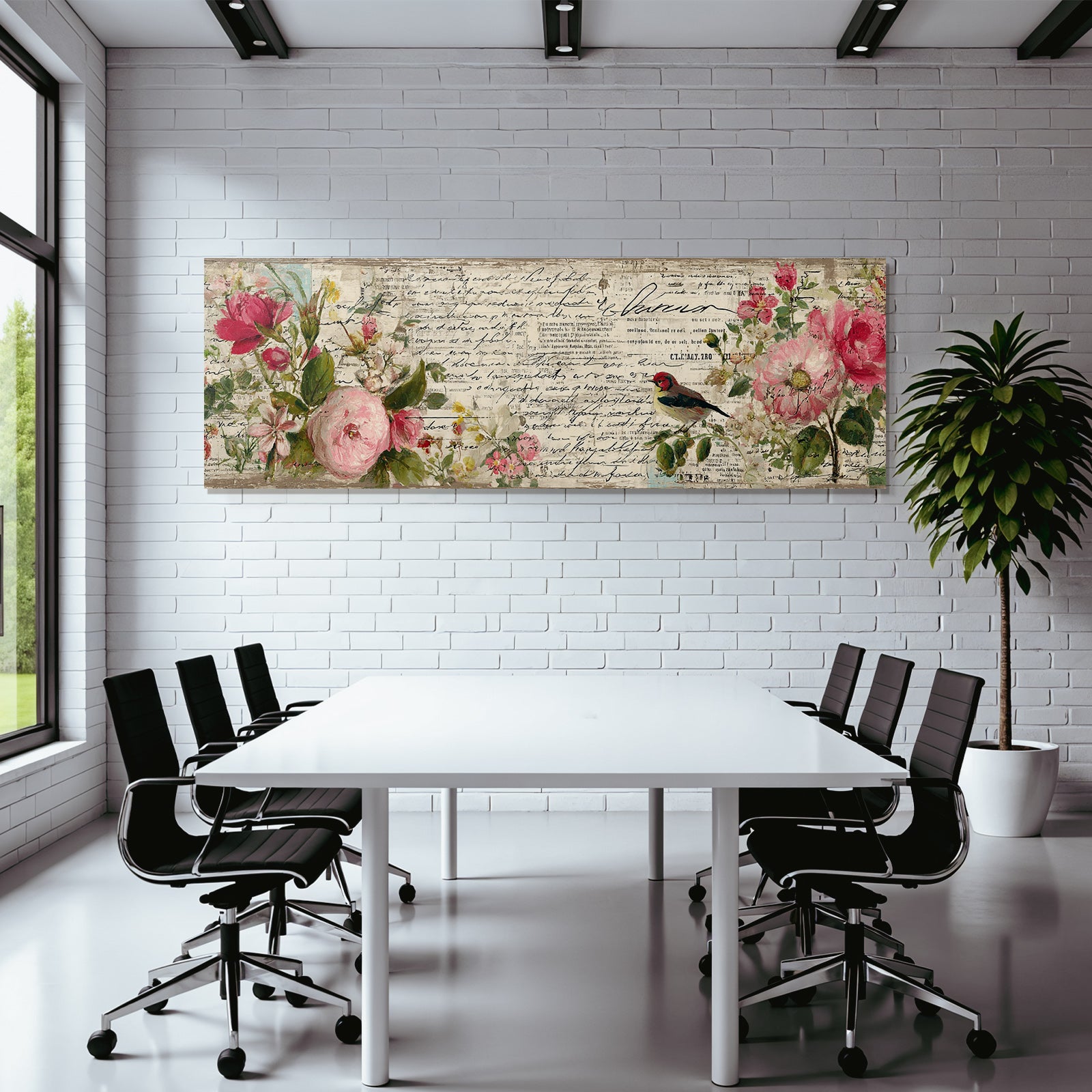 Vintage and shabby floral design with birds and notes