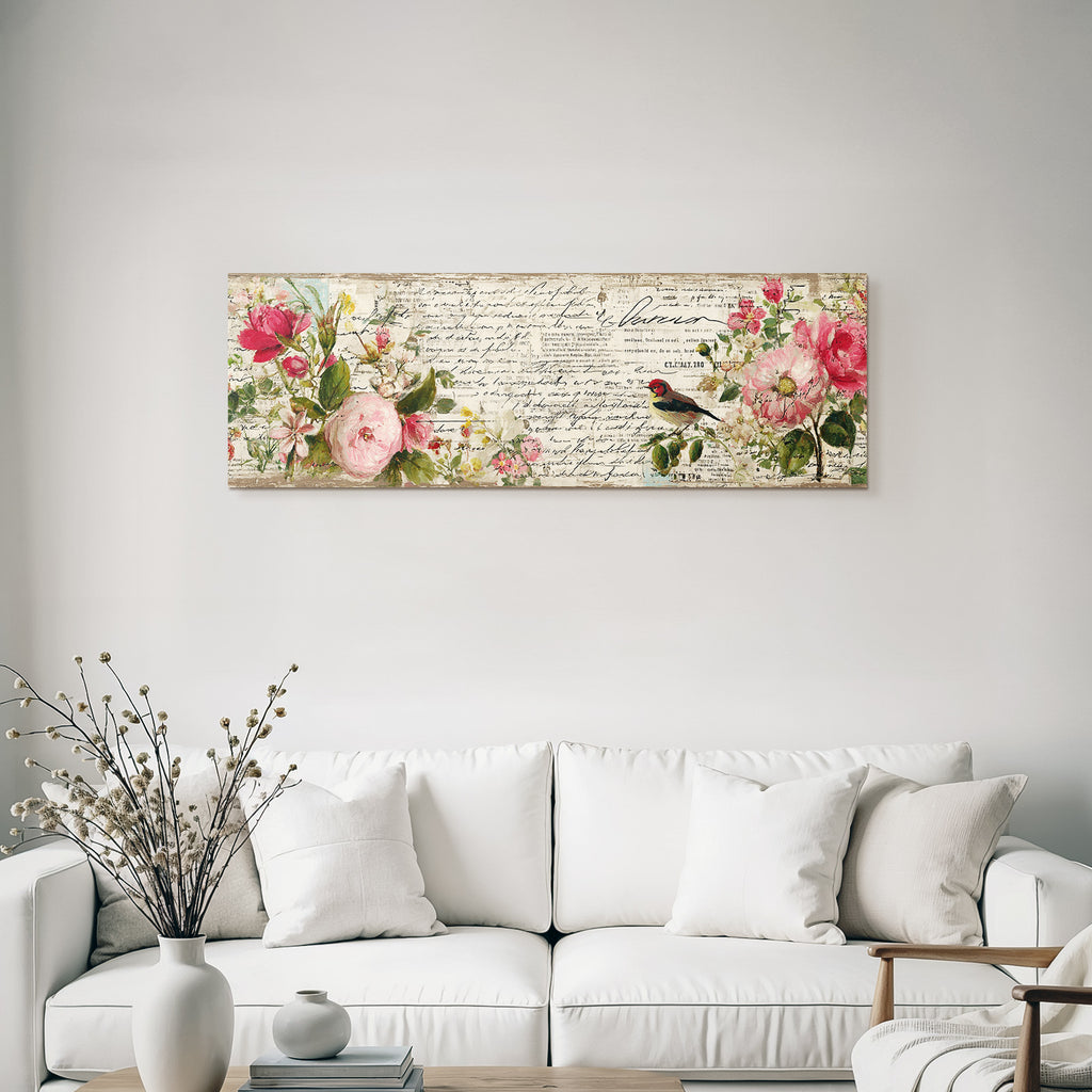 Vintage Und Shabby Blumendesign Mit Voegel Und Notizen