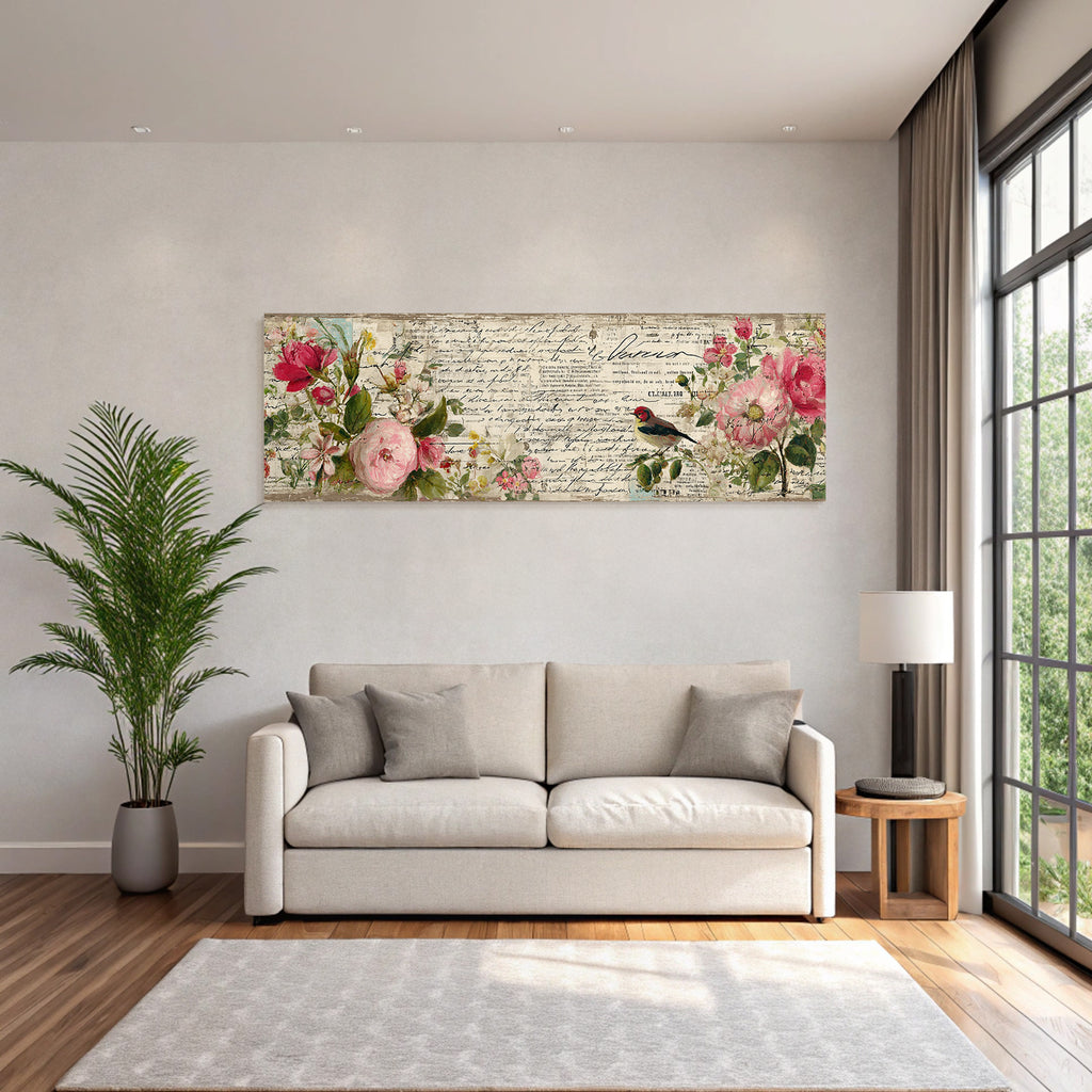 Vintage Und Shabby Blumendesign Mit Voegel Und Notizen