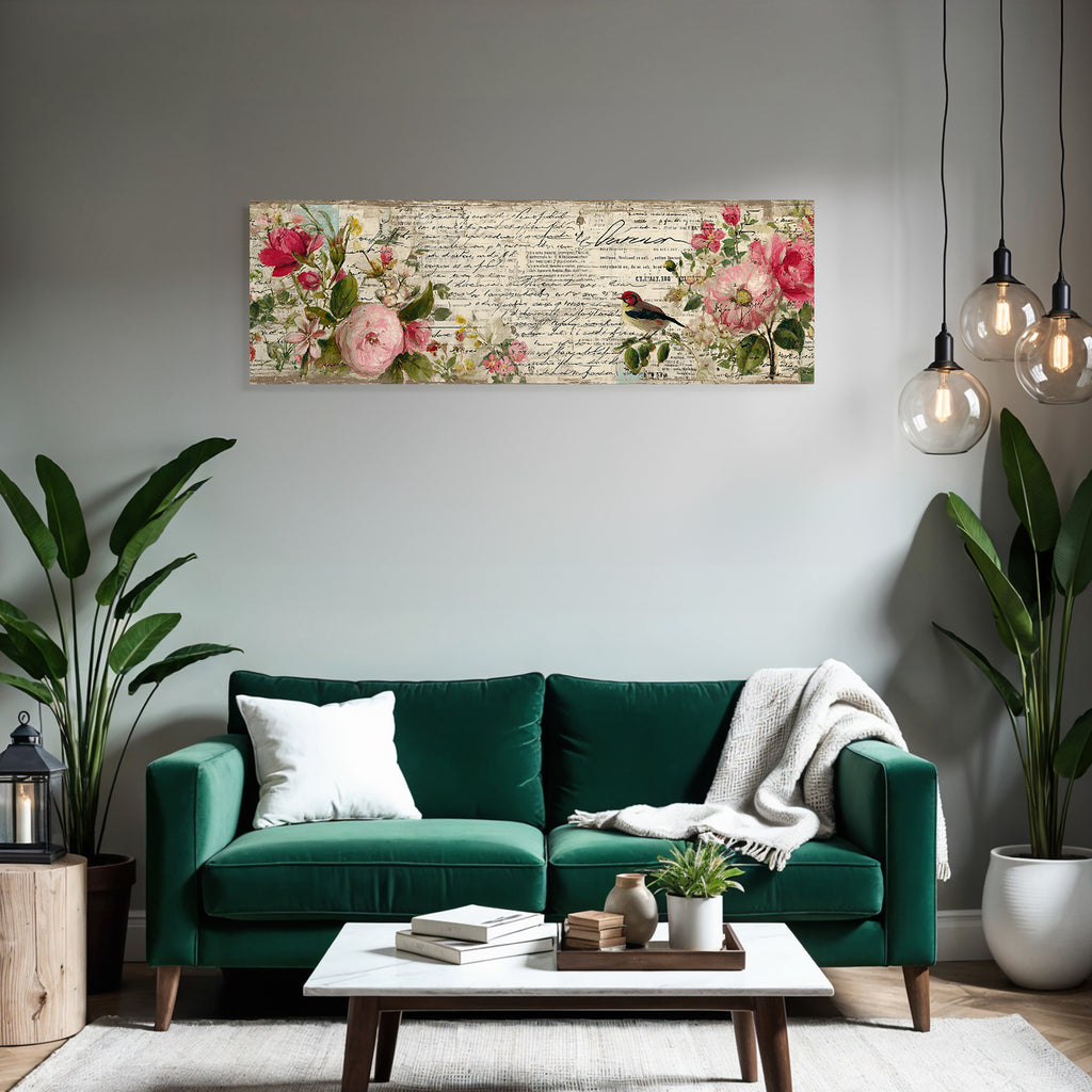 Vintage Und Shabby Blumendesign Mit Voegel Und Notizen