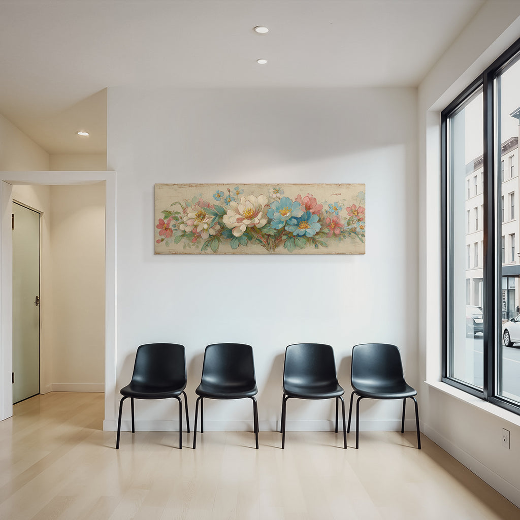 Vintage Und Shabby Blumengemalde Pink Blau Weiss Gruene Blaetter Vintage Stil