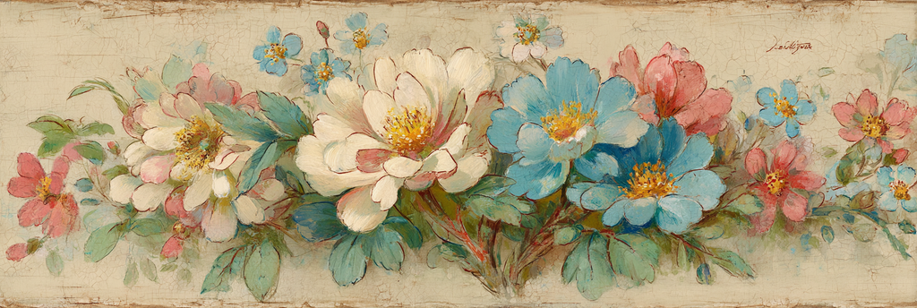 Vintage Und Shabby Blumengemalde Pink Blau Weiss Gruene Blaetter Vintage Stil | Vintage Shabby | Einrichtungsstile