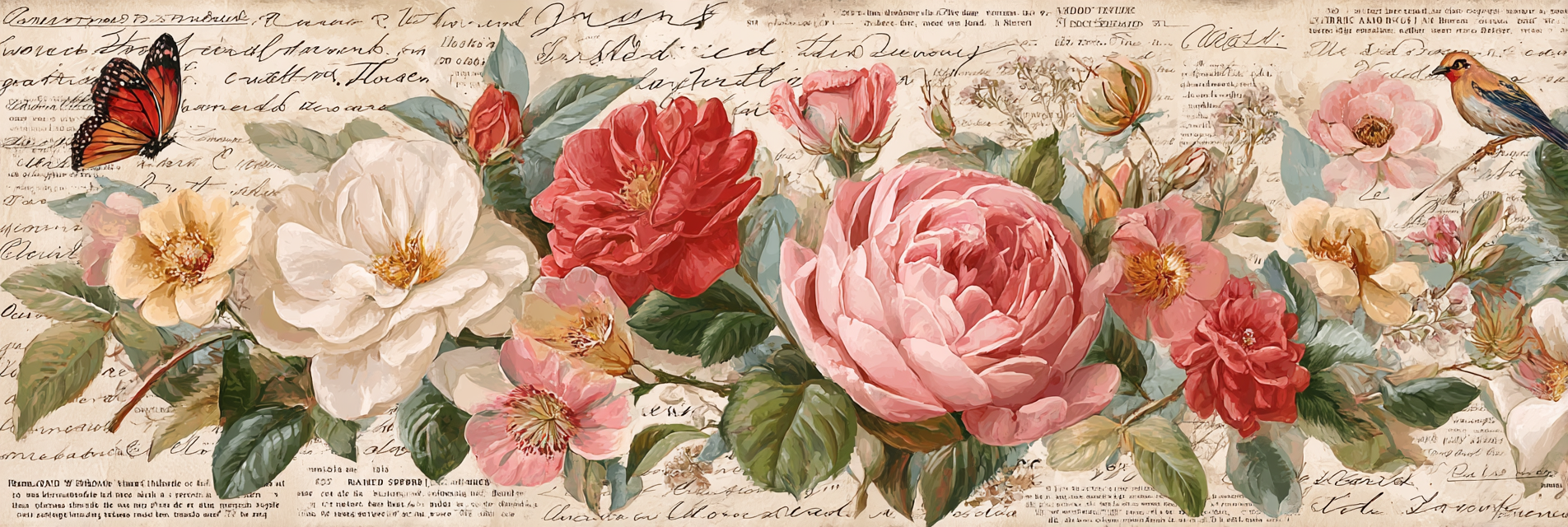 Vintage Und Shabby Blumige Anordnung Mit Schmetterling Und Handschriftlicher Text | Vintage Shabby | Einrichtungsstile