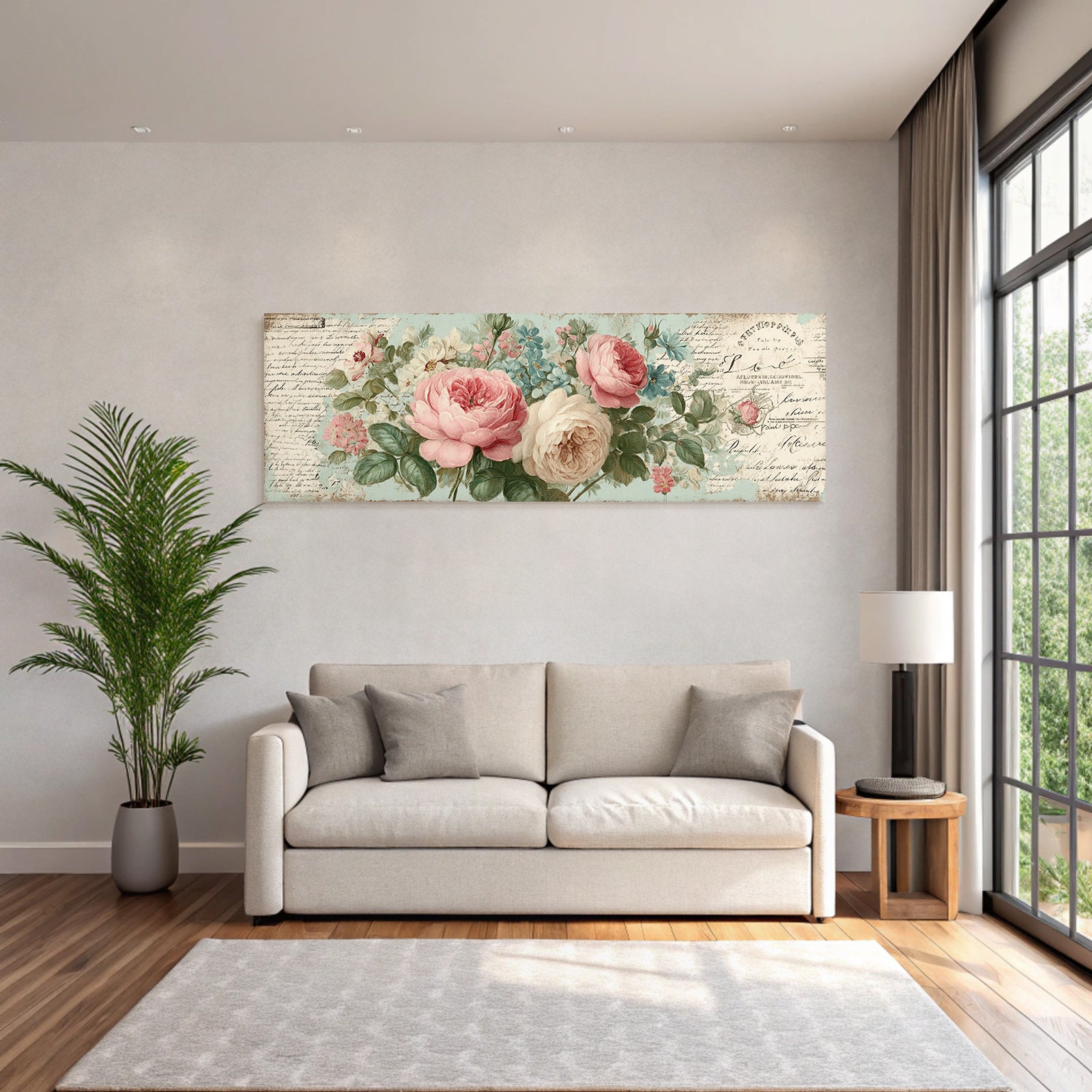 Vintage and shabby floral arrangement Vintage art with text and textures