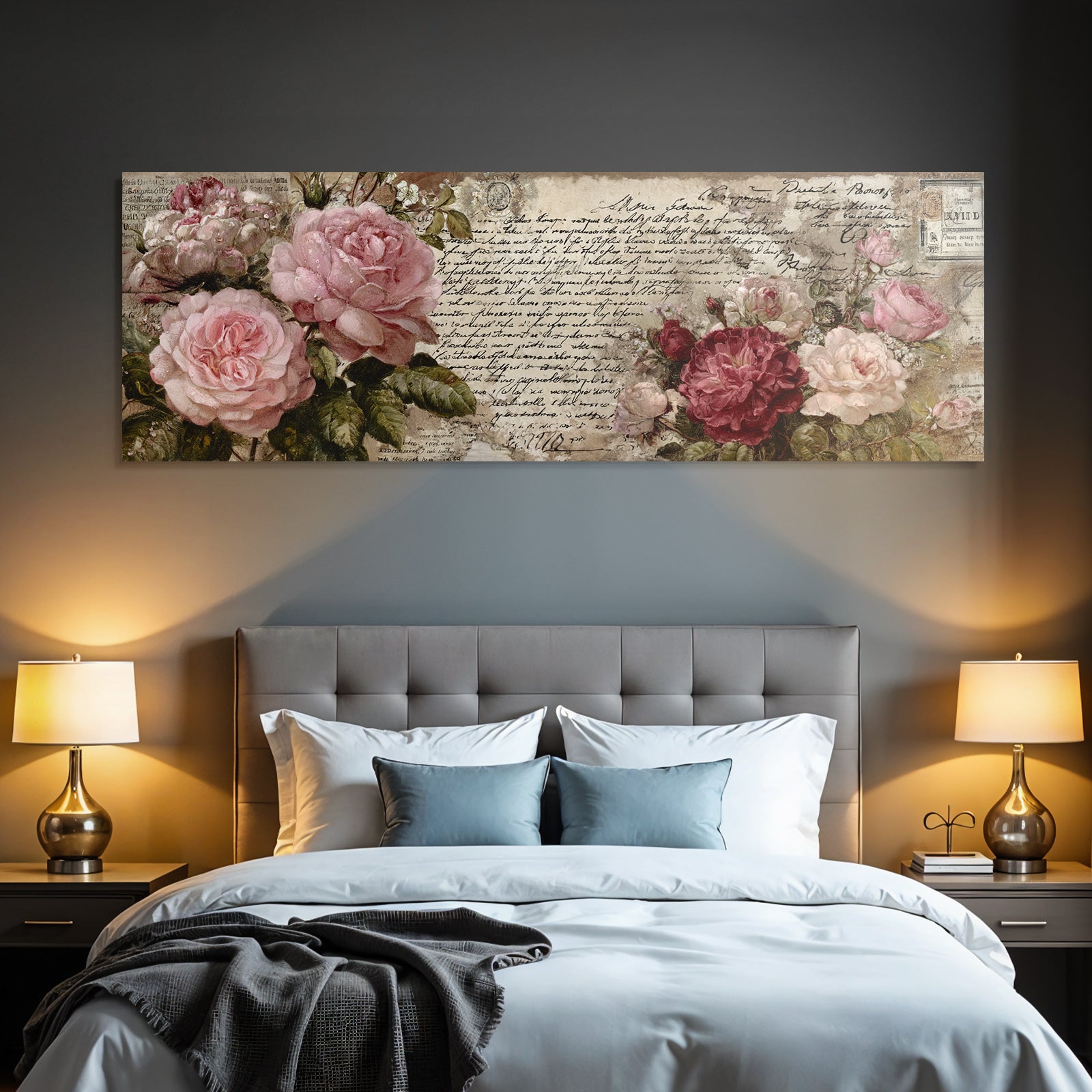 Vintage and shabby collage of roses, handwritten text, vintage letters, nostalgia