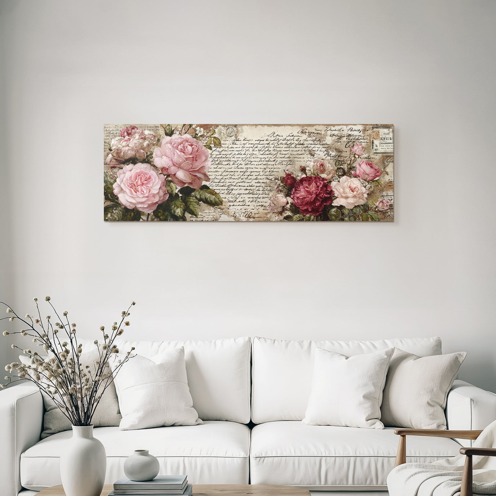 Vintage and shabby collage of roses, handwritten text, vintage letters, nostalgia