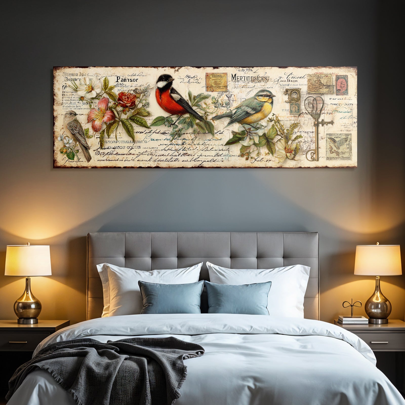 Vintage and Shabby Decorative Collage Bird Flowers Vintage