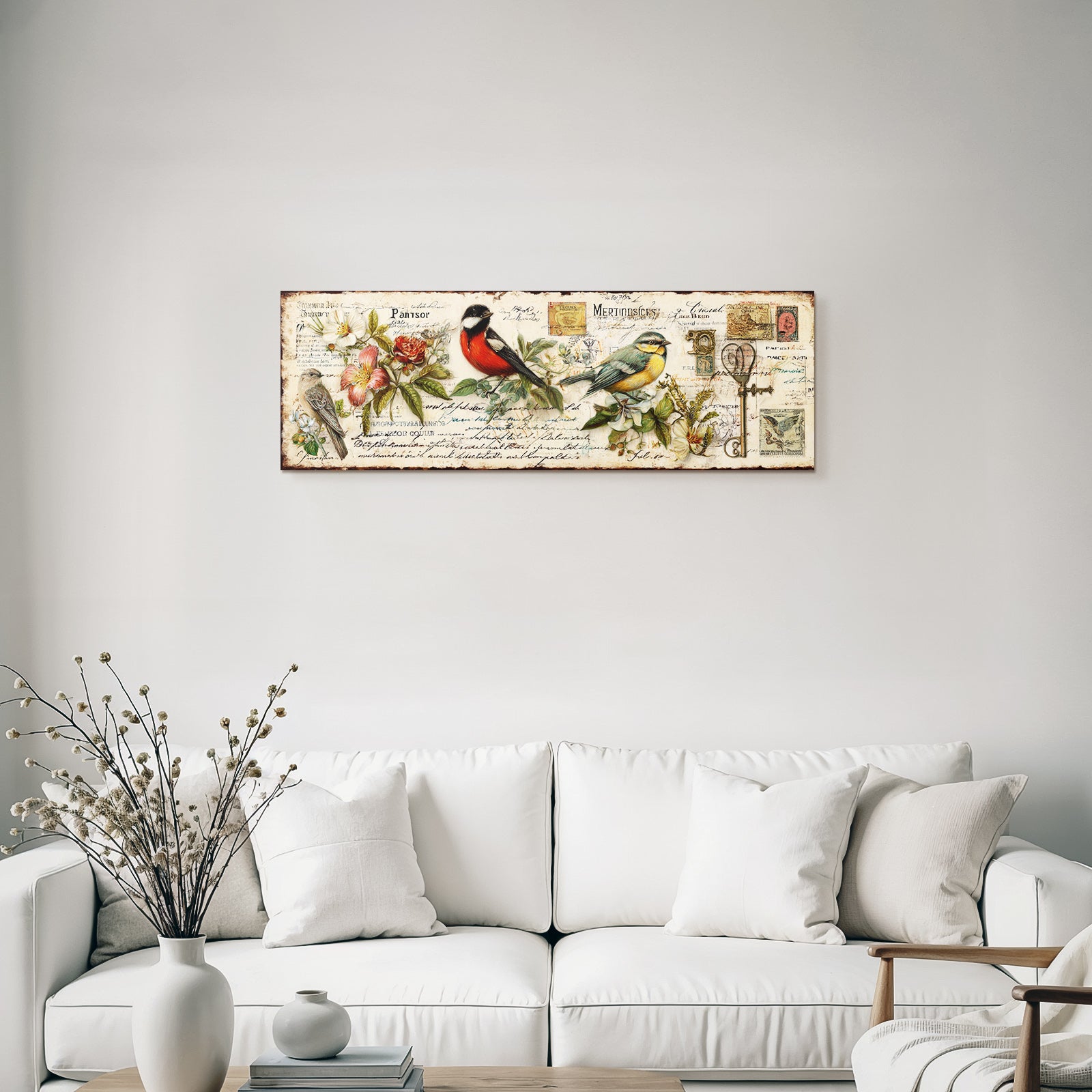 Vintage and Shabby Decorative Collage Bird Flowers Vintage
