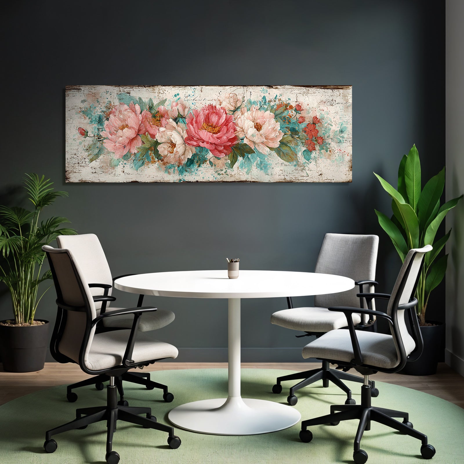Vintage and shabby decorative illustration with peonies and colorful background