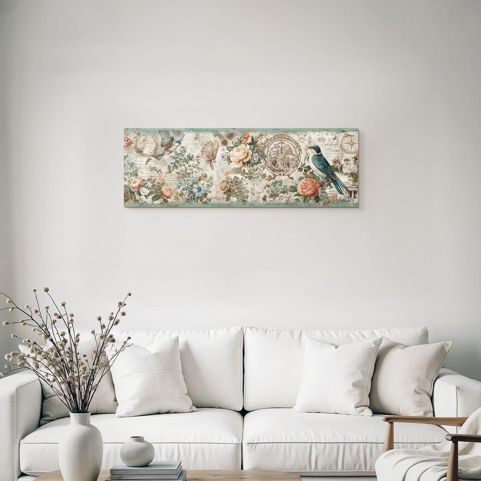 Vintage and shabby decorative bird flowers vintage composition