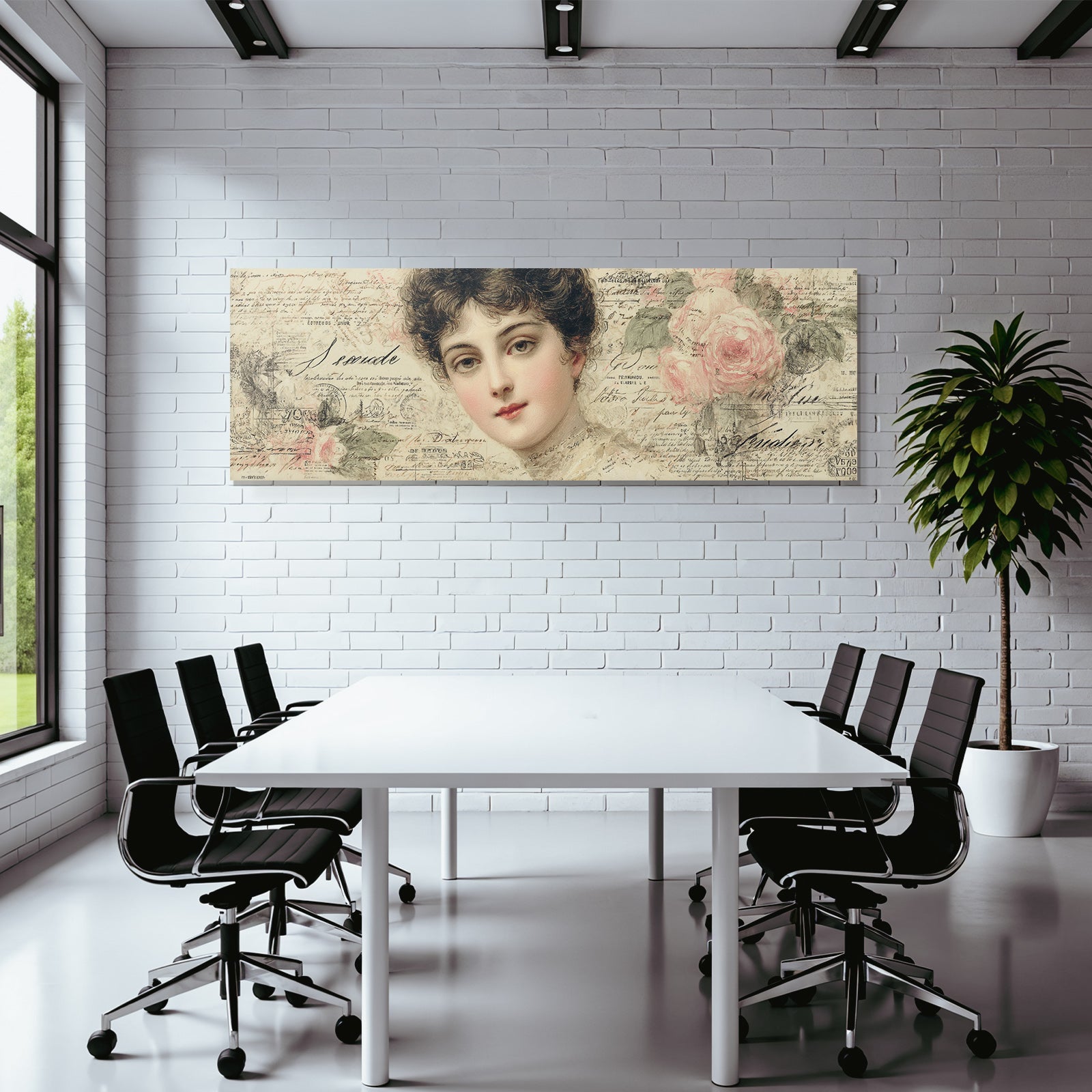 Vintage and shabby woman portrait with vintage background flowers handwritten text