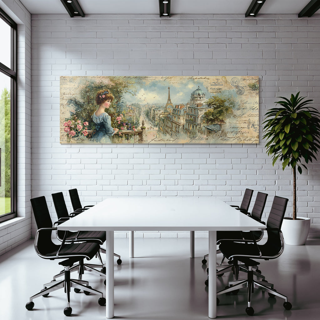 Vintage Und Shabby Junge Frau Mit Paris Hintergrund Blumen Skizzen Vintage