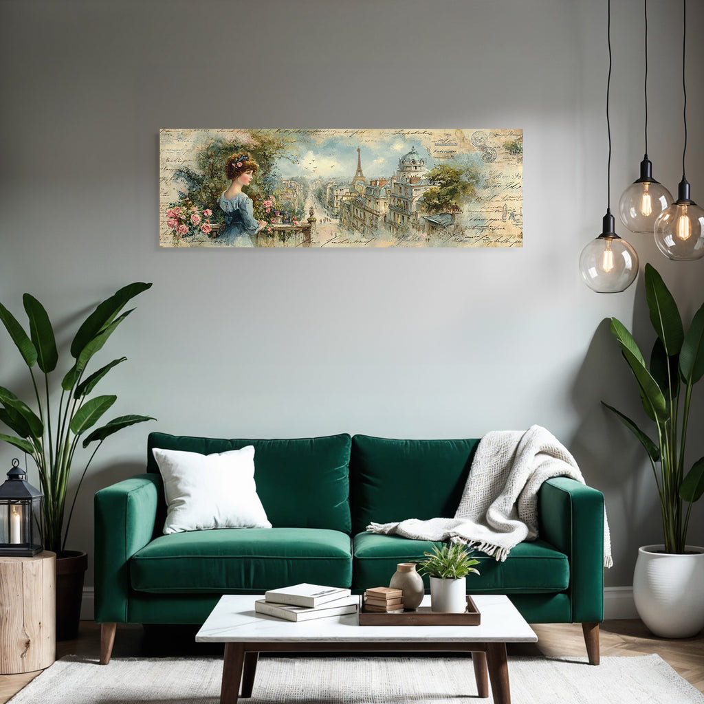 Vintage Und Shabby Junge Frau Mit Paris Hintergrund Blumen Skizzen Vintage